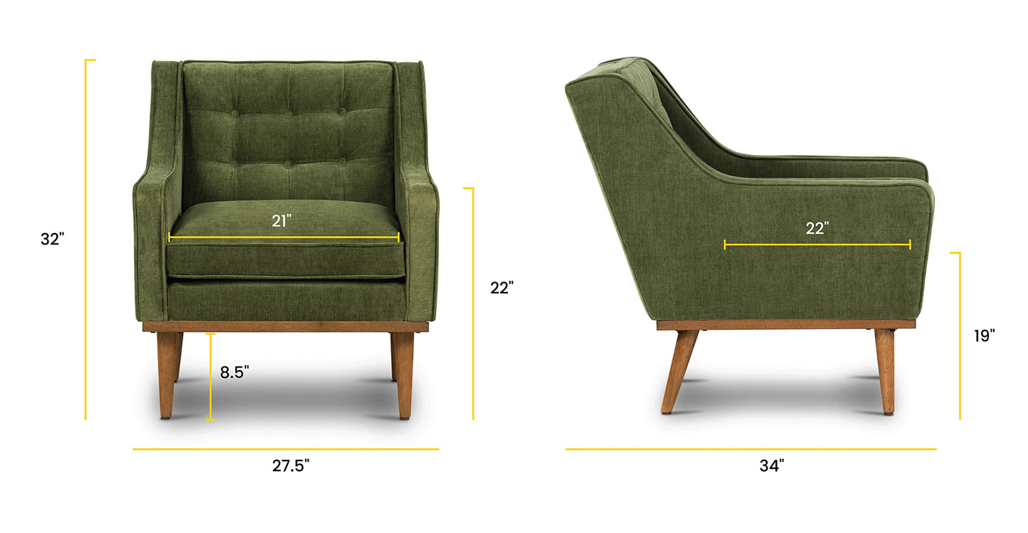 Poly & BARK Rowan Lounge Chairs Set of 2 – Mid Century Modern Leather Armchairs with Ribbed Seat and Solid Ash Wood Frame, Cognac Tan