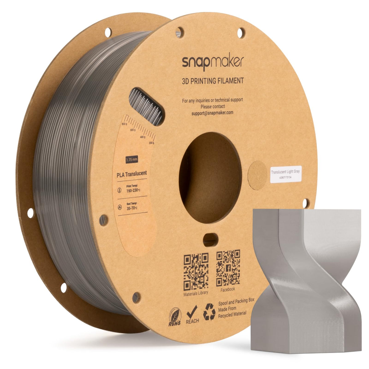 Snapmaker Matte PLA Filament 1.75mm,3D Printer Filament 1kg(2.2lbs)