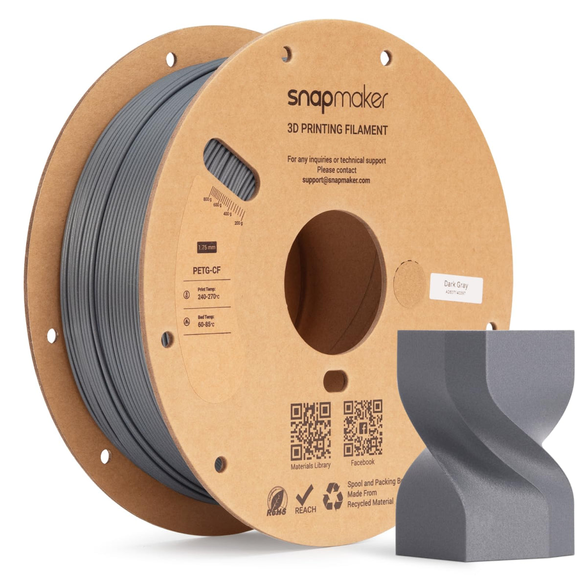 Snapmaker PETG Filament 1.75mm,PETG HF 3D Printer Filament 1kg(2.2lbs)