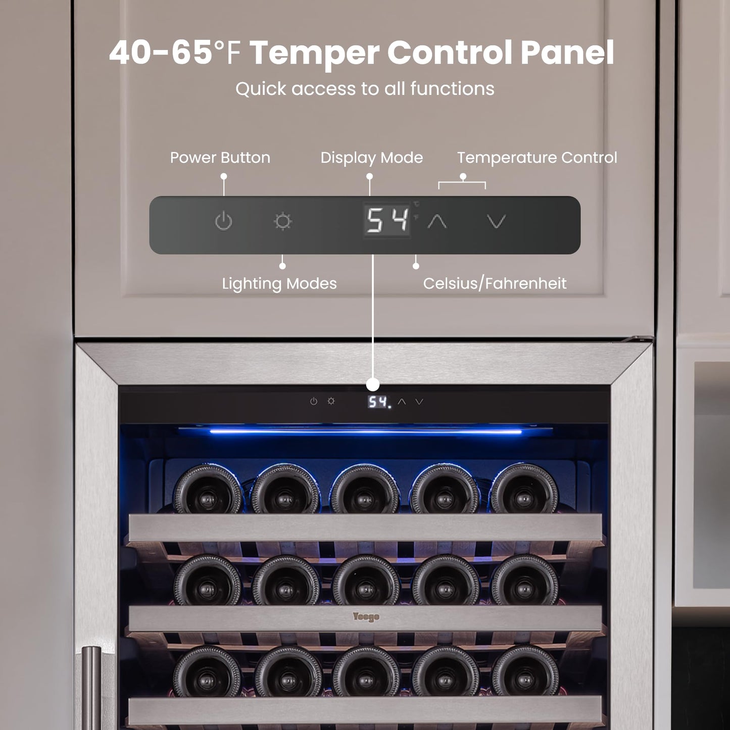 Yeego Wine Fridge Cooler - 24 Inch Dual Zone Wine Fridge Hold 52 Bottles, 40-65°F Wine Refrigerator Glass Door, Built in Fridge, Freestanding Adjustable Shelves Fridge for Beer Soda Drink Home Bar