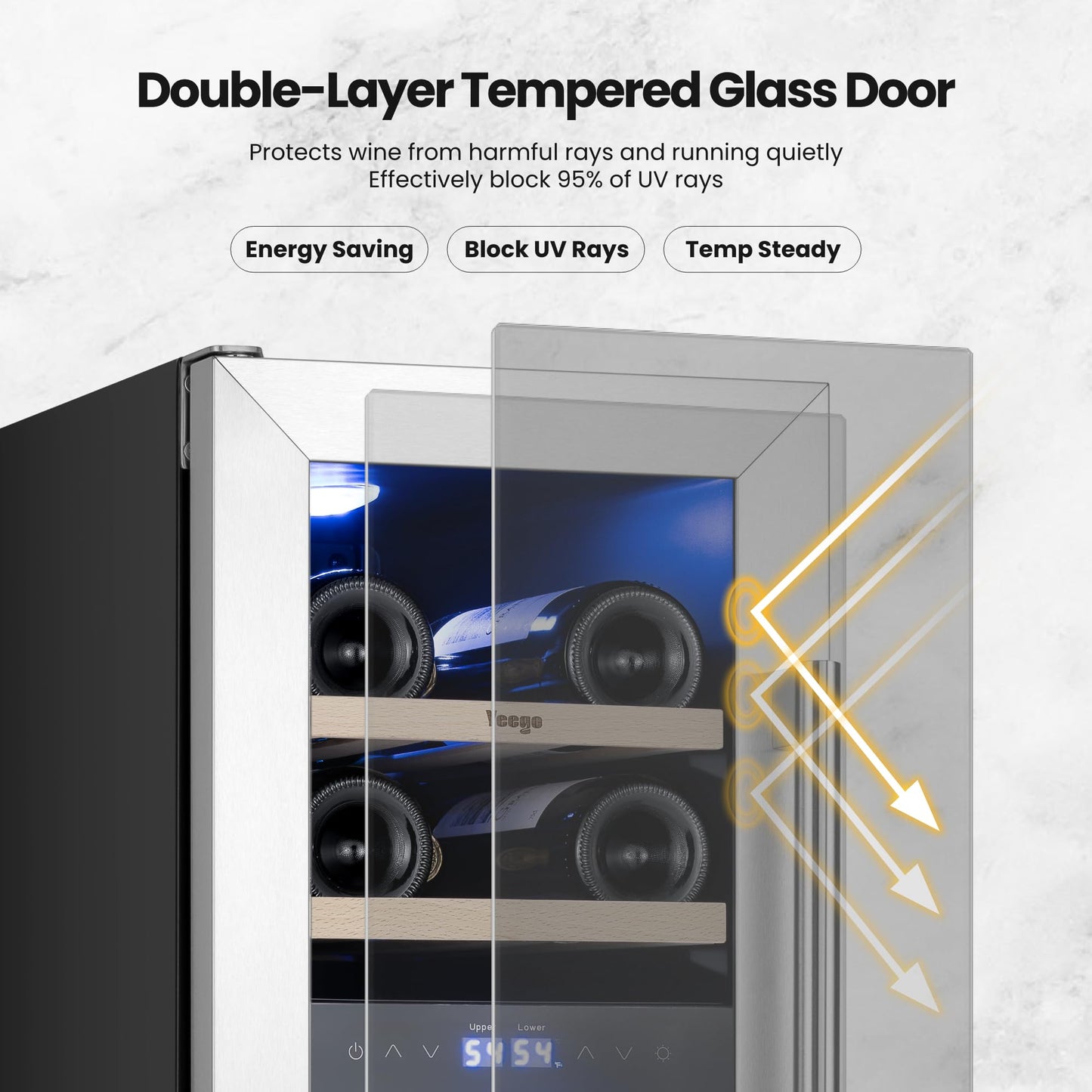 Yeego 24 Inch Wine Fridge Cooler - 52 Bottles Wine Cooler with Glass Door, 40-65℉ Built-In or Freestanding Refrigerator, Under Counter Wine Fridge for Kitchen Bar Office (Left-Hinged)