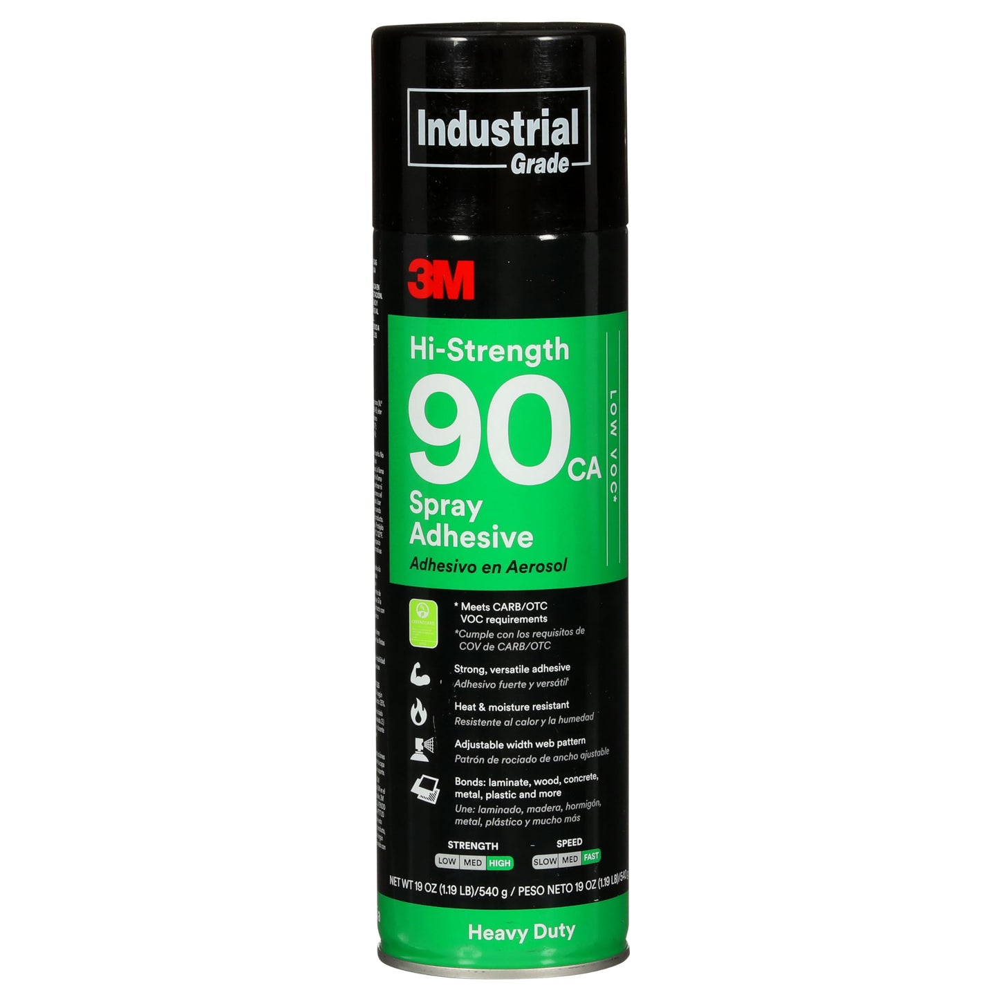 3M Hi-Strength 90 Spray Adhesive, Permanent, Bonds Laminate, Wood, Concrete, Metal, Plastic, Clear Glue, Net Wt 17.6 oz, Will Spray Upside Down Only