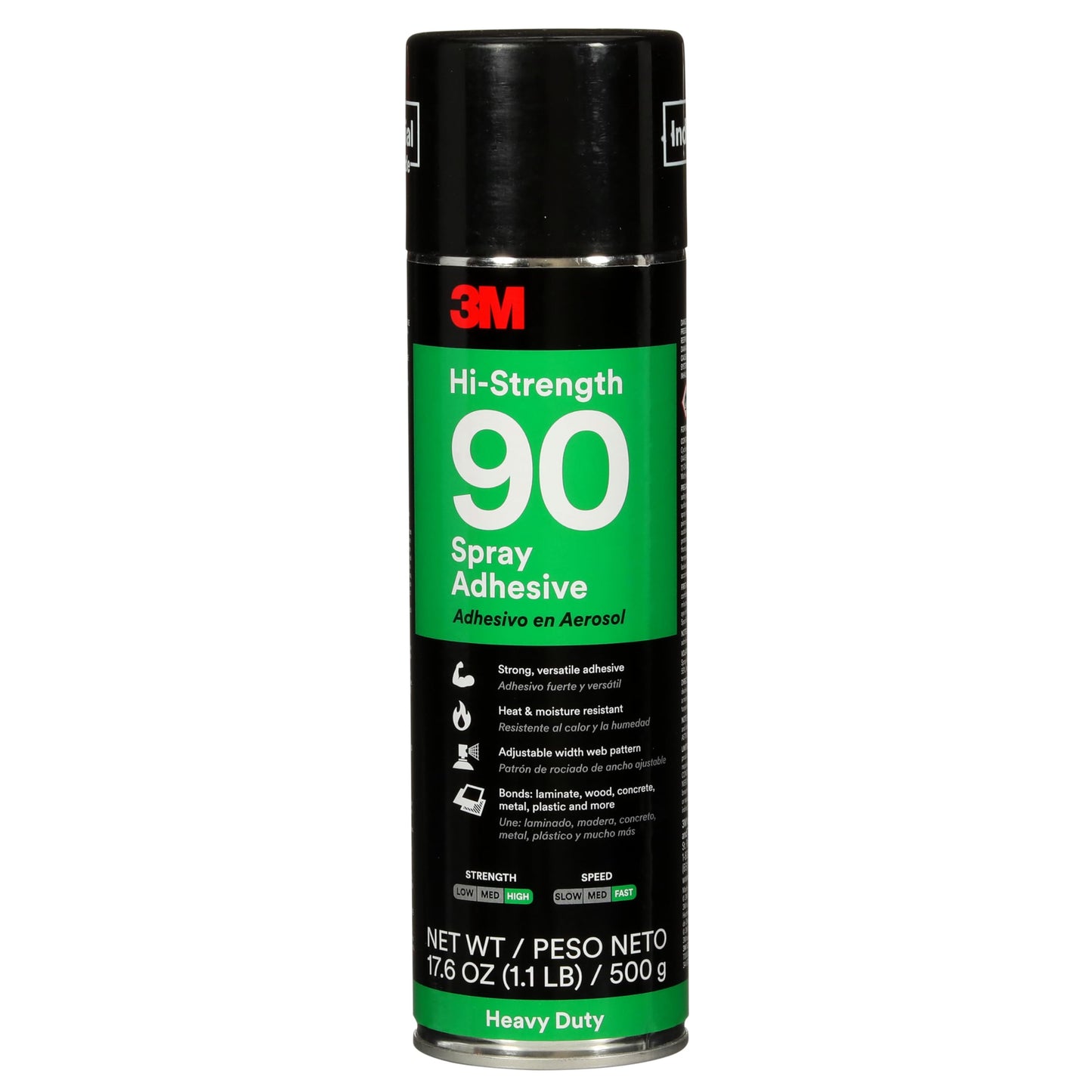 3M Hi-Strength 90 Spray Adhesive, Permanent, Bonds Laminate, Wood, Concrete, Metal, Plastic, Clear Glue, Net Wt 17.6 oz, Will Spray Upside Down Only