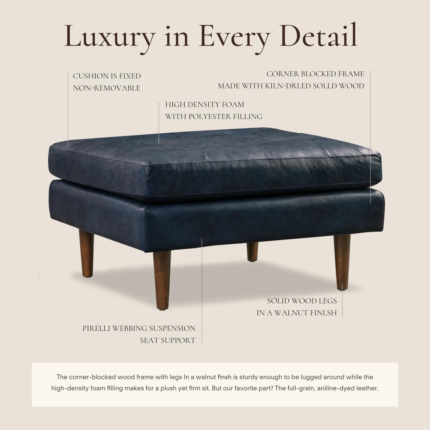 POLY & BARK Napa 82" Leather Pull‑Out Sleeper Sofa – Full‑Grain Italian Leather Upholstery,Tri‑Layer Mattress & Storage Console –Sophisticated Multi‑Functional Sofa Bed for Living Rooms & Guest Spaces