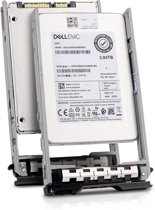 Dell 3.84TB SATA 6Gb/s 3D TLC 1DWPD 2.5in Enterprise PowerEdge Read Intensive SSD for R630 R730 R730xd R830 R930 R620 R720 R720xd R520 R420 400-BCSI G13 (Renewed)