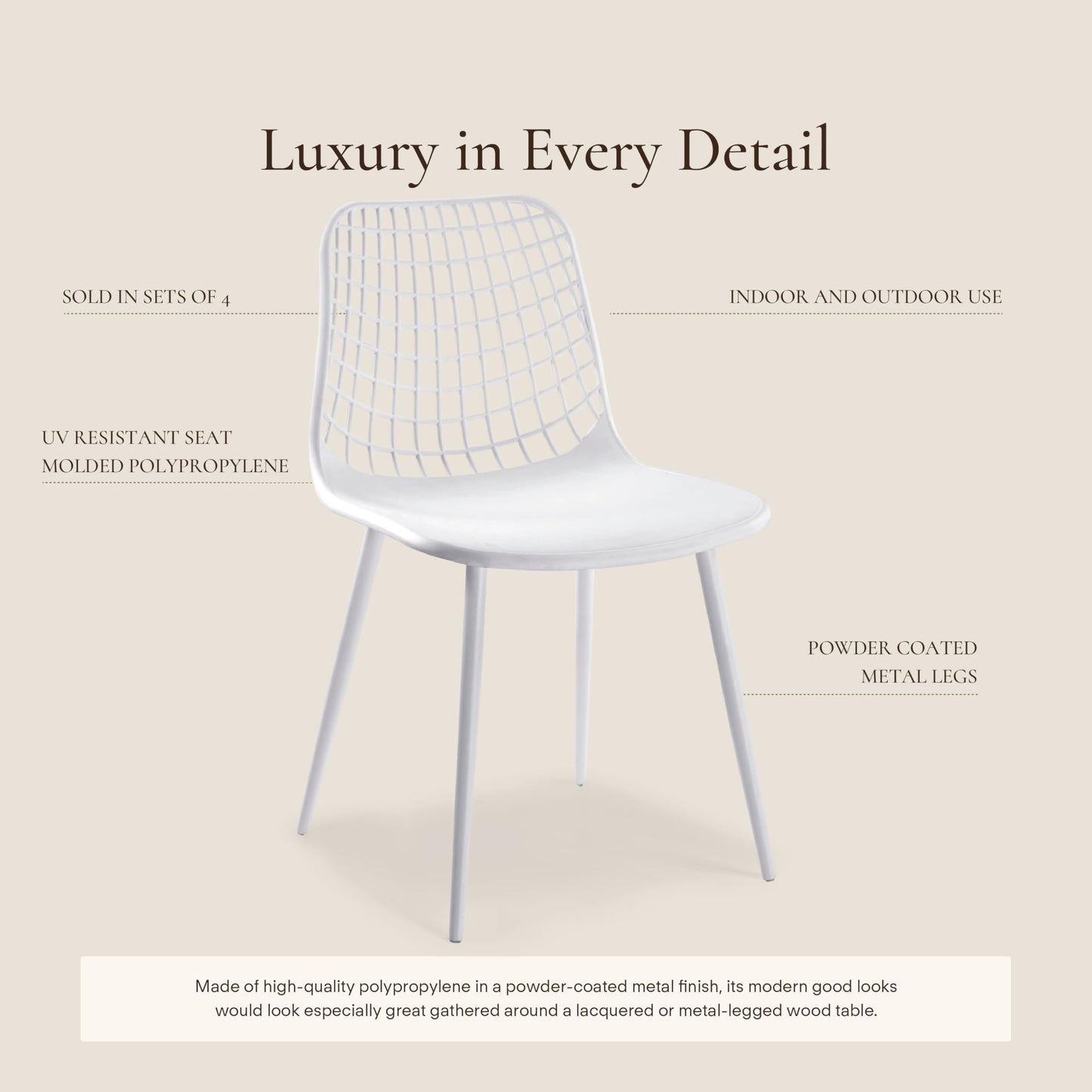 POLY & BARK Isla Modern Dining Chairs Set of 4 – Mid Century Modern Plastic Dining Chair with Metal Legs – Kitchen & Dining Room Chairs – Indoor/Outdoor – White