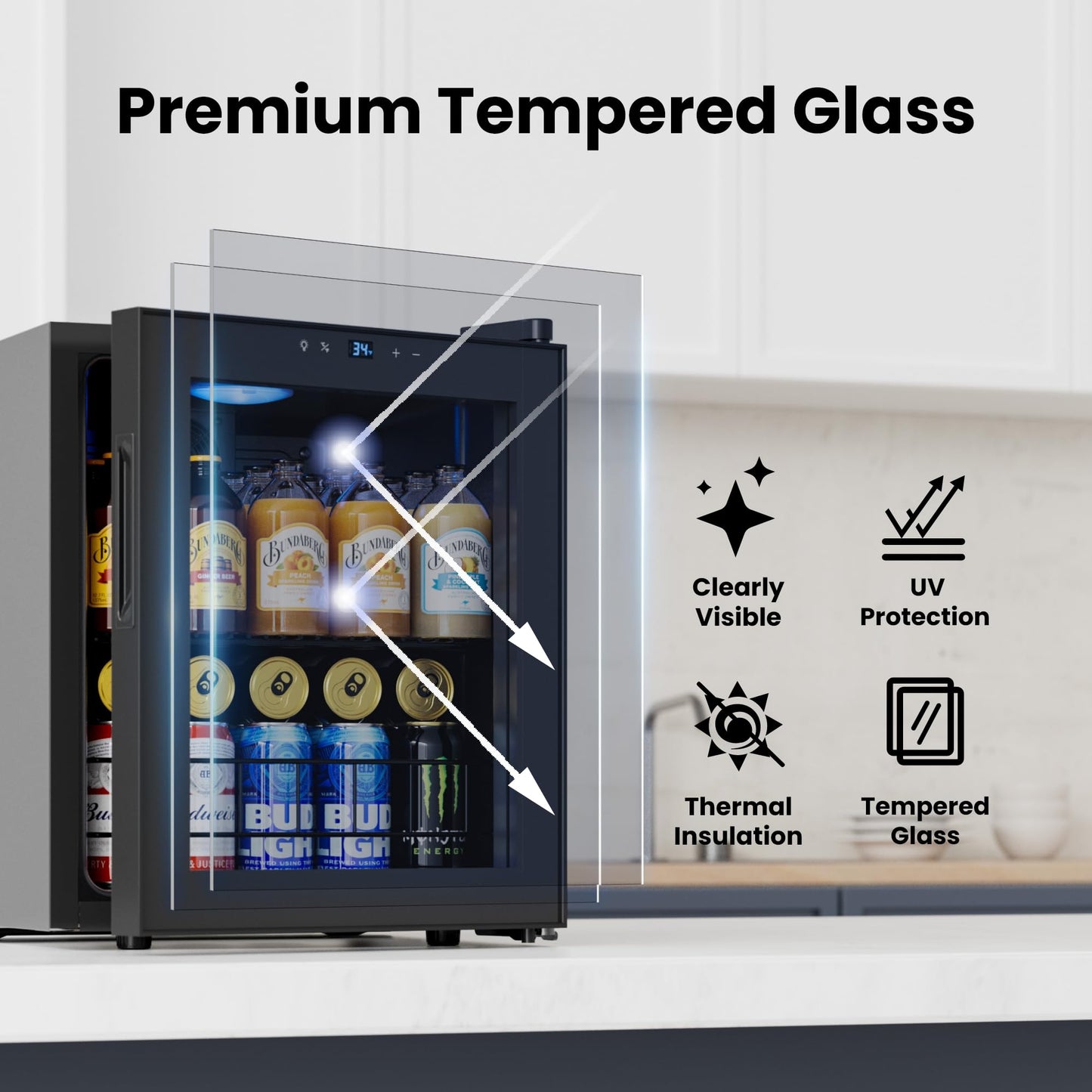 Yeego Beverage Refrigerator Cooler, 155 Cans Mini Fridge with Glass Door Beverage Fridge with Adjustable Shelves for Soda Beer or Wine, Beverage Cooler with Digital Temperature Control for Home Office