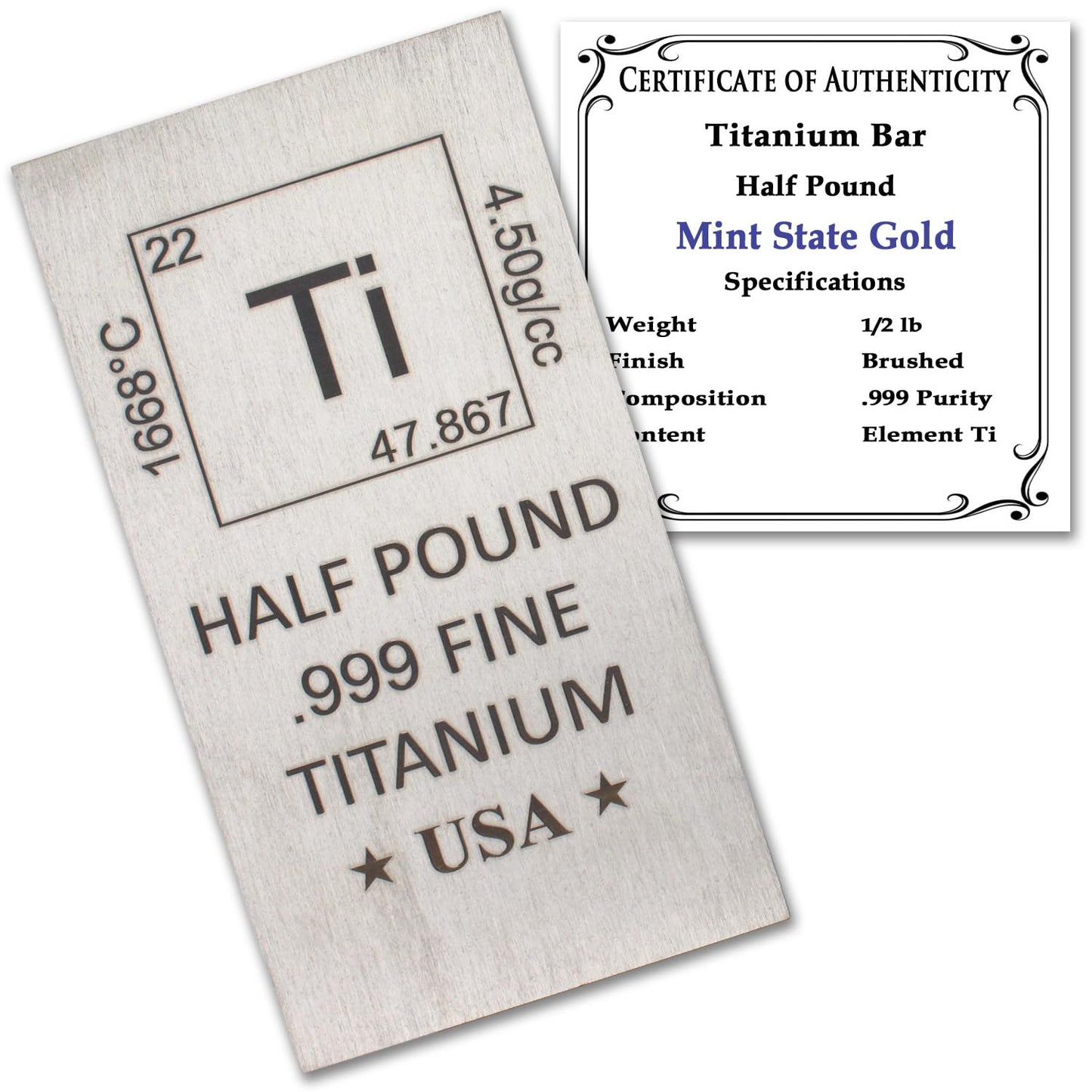 1 Pound Copper Bar Ingot Paperweight - 999 Pure Chemistry Element Design with Certificate of Authenticity by Mint State Gold