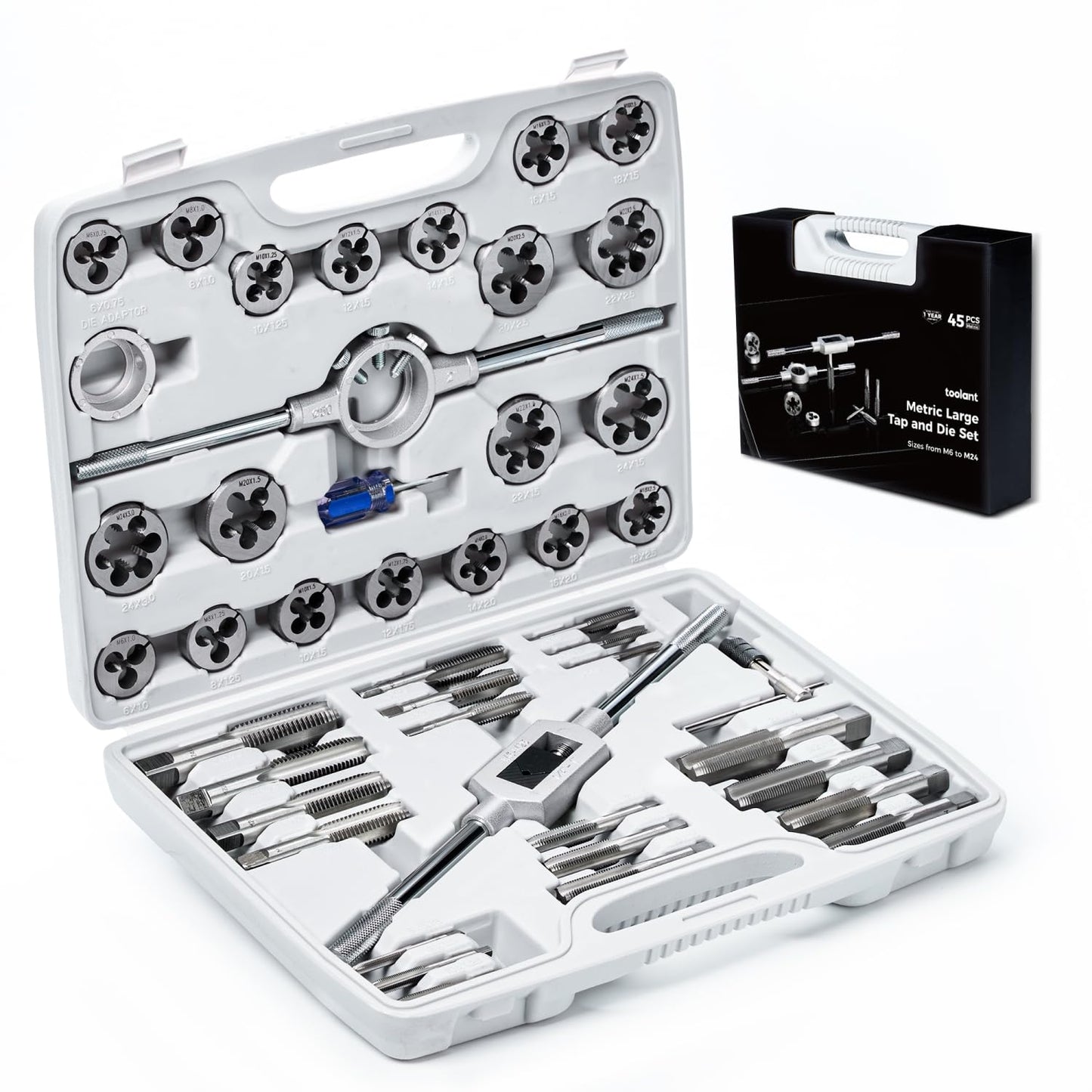 toolant 127 Piece Ratcheting Tap and Die Set, SAE/Metric Tap and Die Set with Assortment Drill Bit for Threading, Double-Layer Tool Box