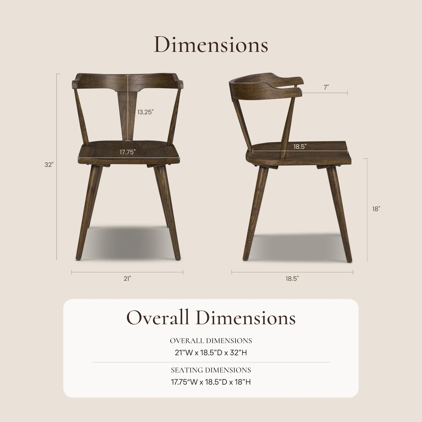 POLY & BARK Mid Century Modern Enzo Black Dining Chair – Solid Oak Wood Splat Back Chair, 18" Seat Height, 32" Tall – Stylish MCM Kitchen & Dining Room Chair