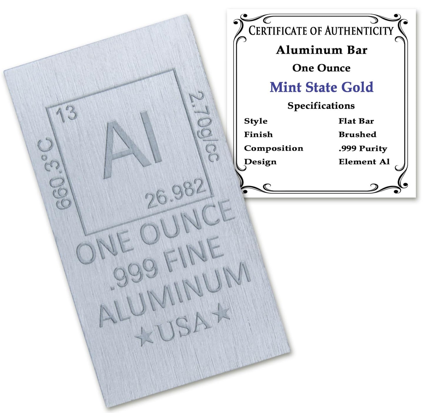 1 oz Silver Plated Bar (Flat Style) .999 Pure Paperweight - Element Design with Certificate of Authenticity