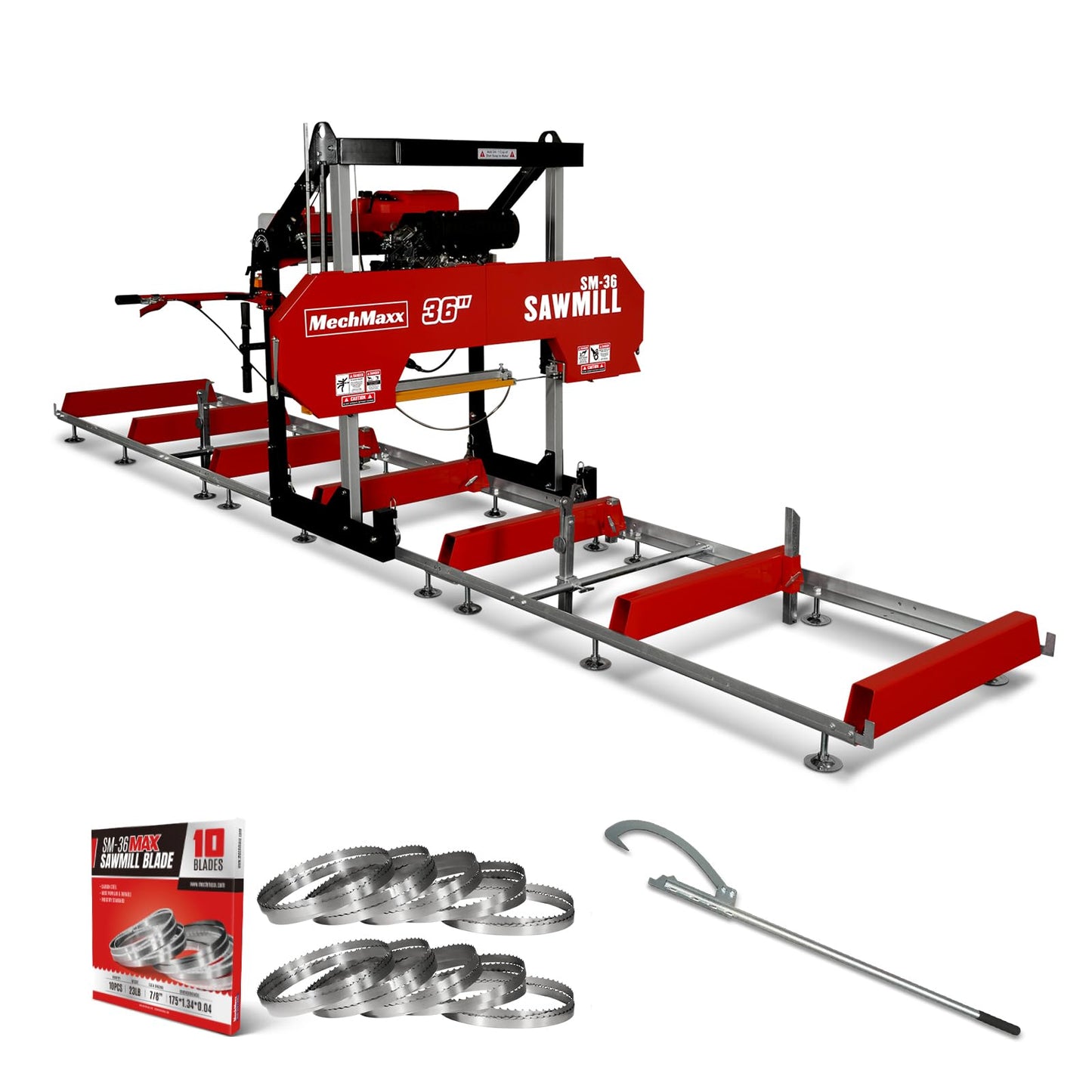 MechMaxx 32" Portable Sawmill, ZONSEN 459cc 15HP E-Start Gasoline Engine, 26.5" Board Width, 13' Track Length, Model SM-32
