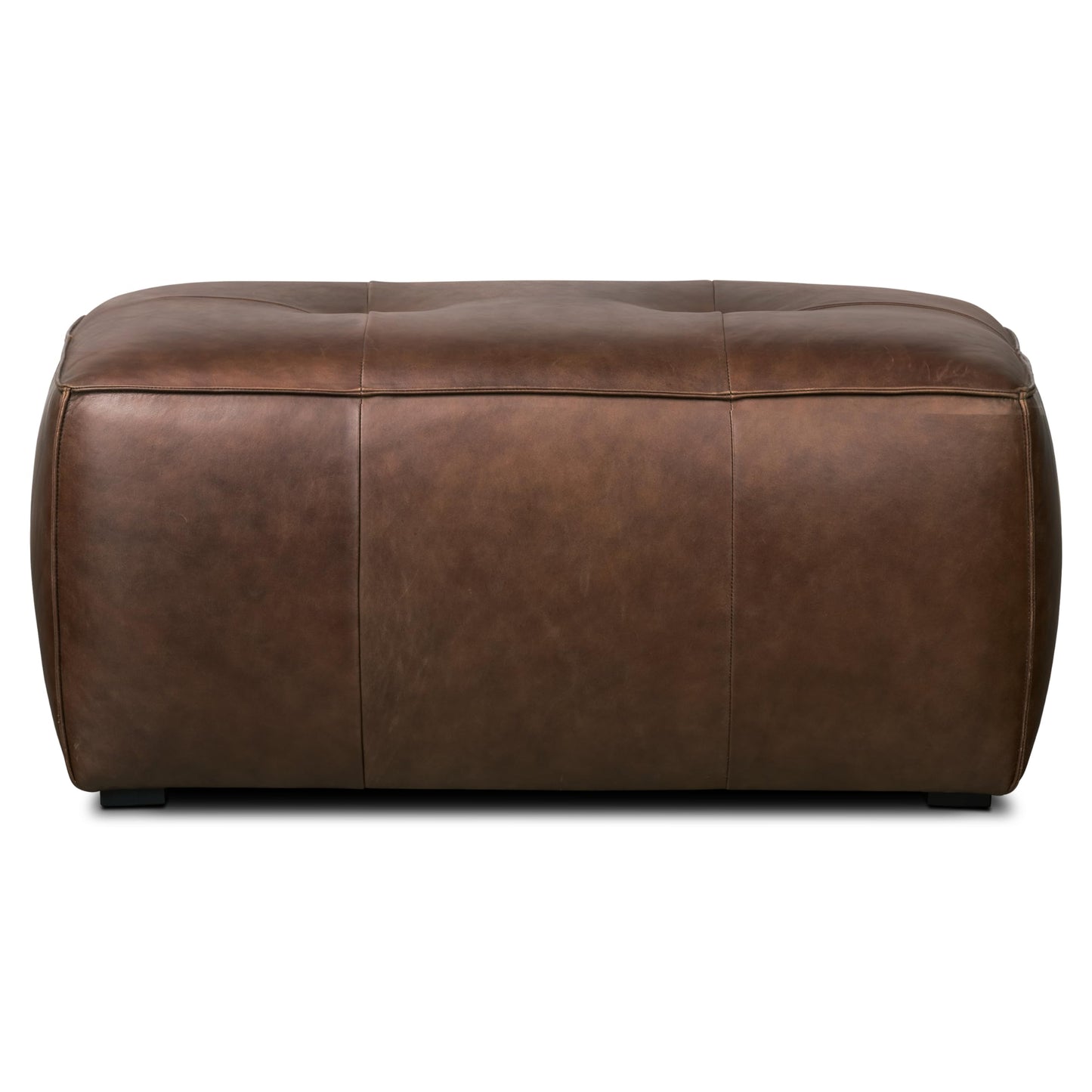 POLY & BARK Denver Ottoman – 43" Large Pouf with Feather-Down Topper – Full-Grain Leather Upholstered Pouf Ottoman for Living Room – Vintage Italian Leather in Cognac Tan