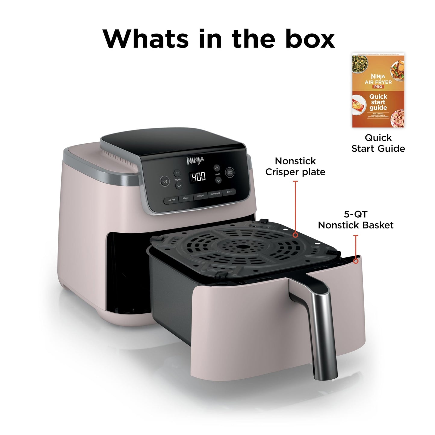 Ninja Air Fryer with Air Crisp | 5 QT Capacity fits up to 4lbs of Fries | 4-in-1 Pro Air Fry, Roast, Reheat, Dehydrate | 400°F Max Temp | 1750 Watts | W/Nonstick Basket & Crisper Plate | Grey | AF141