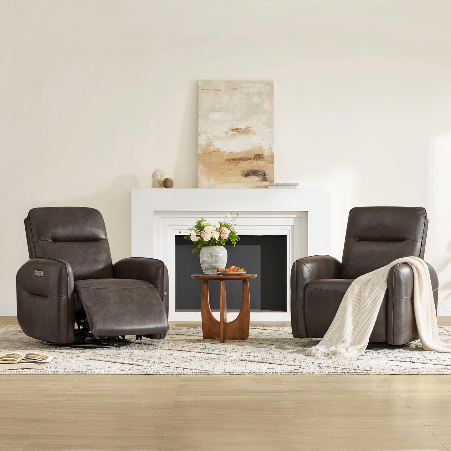 CHITA Faux Leather Power Recliner Chair, Swivel Glider Recliner for Adults, Nursery Rocking Chair with USB & Type-C Charging for Living Room, Bedroom, Creamy Grey