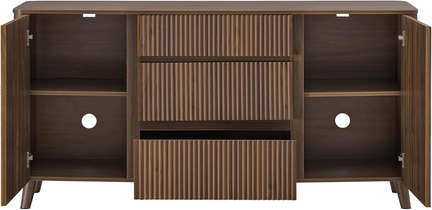 CHITA 62" Sideboard Buffet Cabinet with Storage, Living Room Accent Cabinet with Drawers, Doors and Adjustable Shelves, for Bar, Kitchen, Walnut