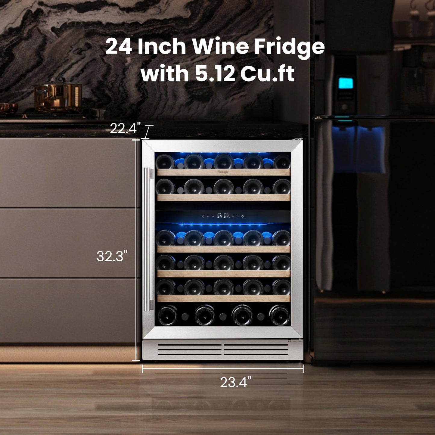 Yeego 24'' Wine Cooler Refrigerator - 52 Bottles Wine Fridge, 40-65°F Dual Zone Wine Refrigerator With Glass Door, Built-In/Freestanding/Under Counter, Adjustable Shelves Fridge for Home Bar Office