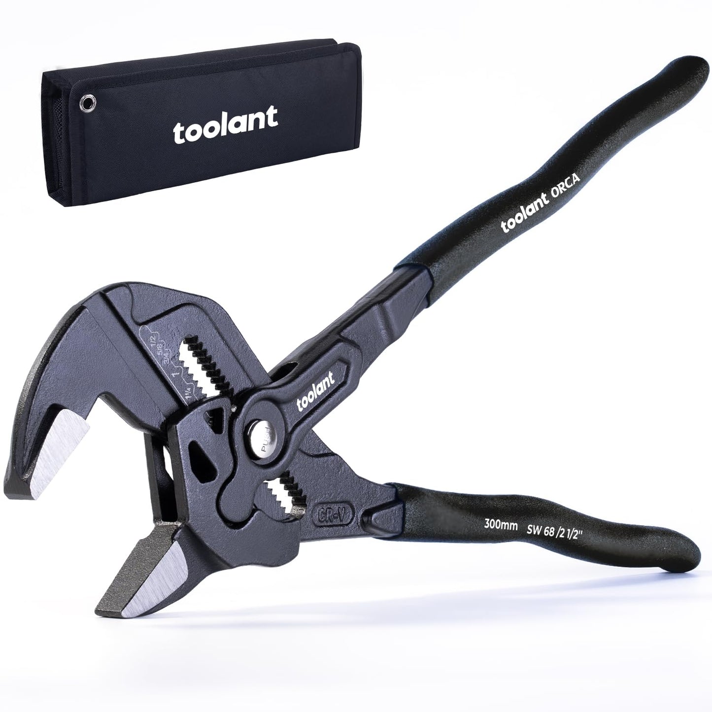 toolant 7-Inch Pliers Wrench – 10:1 Lever Ratio CR-V Steel, Smooth Parallel Jaws, Push-Button Quick Adjust, Zinc Phosphate Finish, with Belt Pouch – for Plumbing, Automotive & DIY