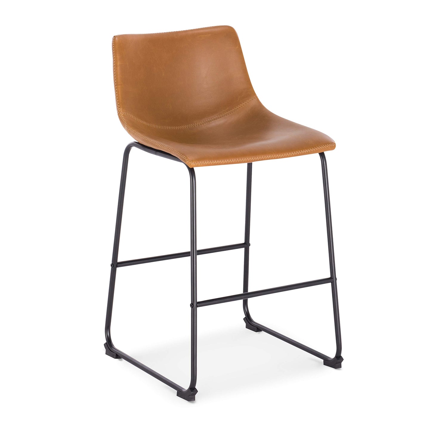 POLY & BARK Brinley Counter Stool Set of 3, Modern Armless Counter-Height Stools with Gently Curved Backrest and Wood Legs, Tan Faux Leather, for Kitchen Island or Breakfast Bar, 24" seat height
