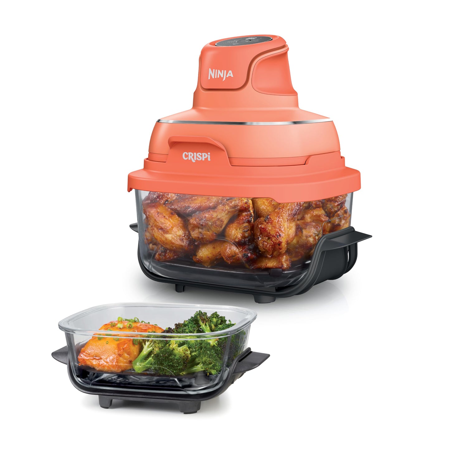 Ninja Crispi 4-in-1 Glass Air Fryer | With Non-Toxic 4QT & 6-Cup Glass Containers & Lids | Microwave, Freezer, Dishwasher Safe | 450°F Max Temp |1500 Watt | Stone | FN101ST