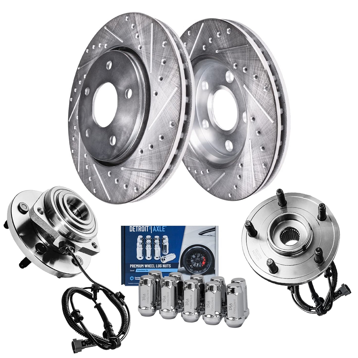Detroit Axle - Rear Brake Kit for 1999-2006 Chevy GMC Sierra Silverado 1500, 00-01 Tahoe Yukon, 03-05 Astro Safari Replacement Drilled Slotted Disc Brake Rotors Ceramic Brakes Pads: 12.78" inch Rotor