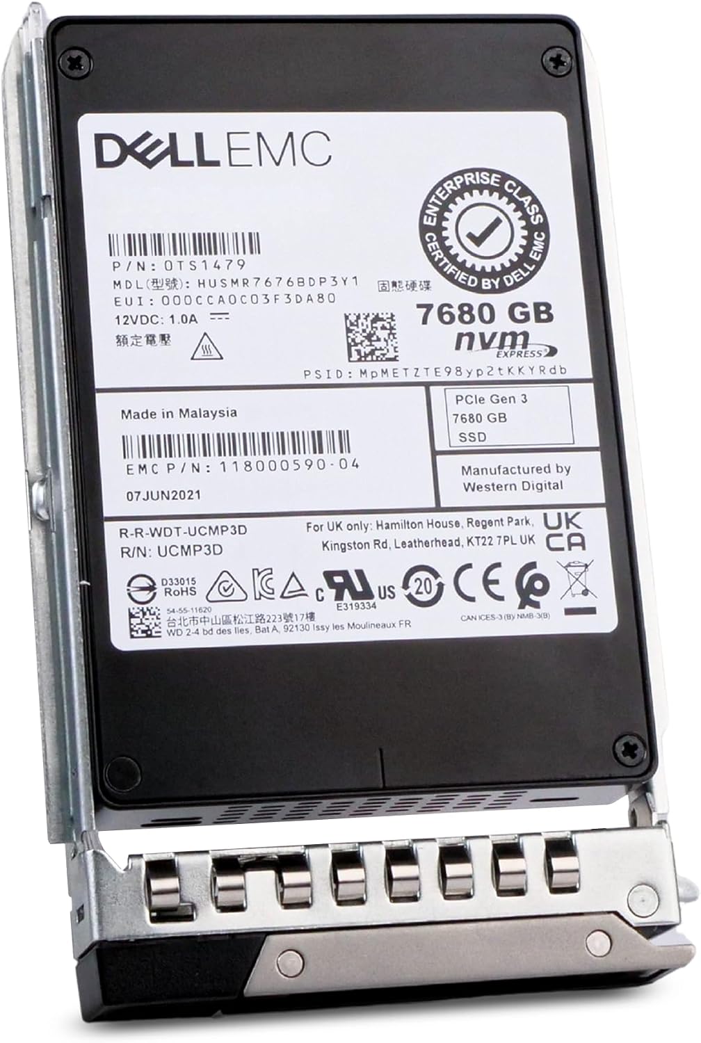 Dell 7.68TB 1 DWPD PCIe Gen 3.0 x4 4GB/s MLC U.2 NVMe 2.5in Read Intensive Enterprise SSD for R250 R350 R450 R550 R650 R340 R440 R640 R6415 R260 118000590-04 G16 (Renewed)