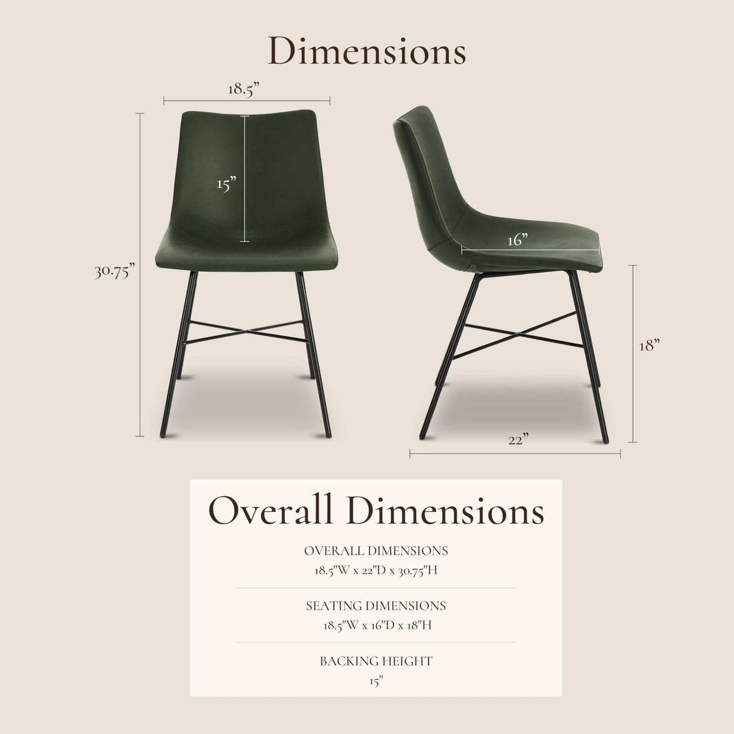 POLY & BARK Paxton Leather Counter Stools 24 Inches – Set of 2 - Counter Height Bar Stools with Back – Modern Barstools for Kitchen Island or Counters – Faux Leather & Matte Black Steel Base – Tan