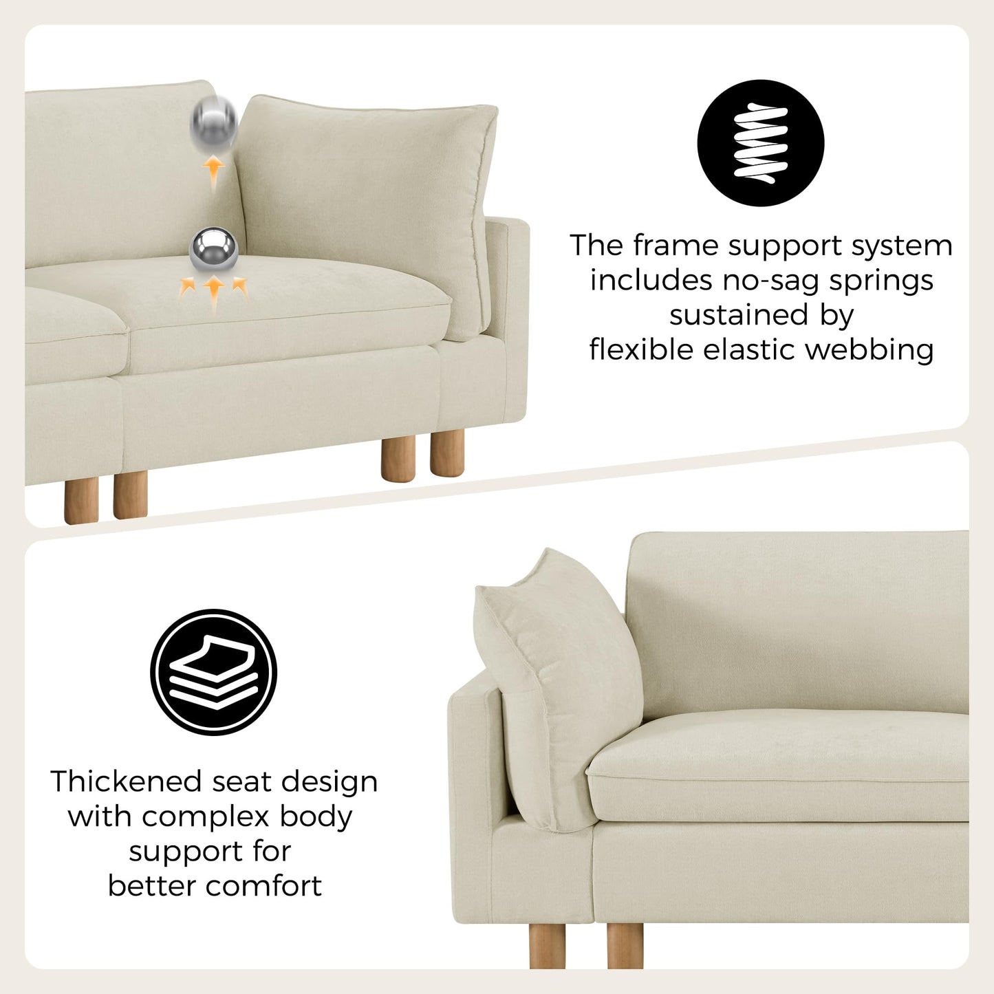 CHITA 127" Super Large Sectional Couches for Living Room, Modular Cloud Couch Sectional Sofa, Premium Fabric Couches, Down Filled, High Density Foam, Chenille in Cream, 4 Seat L Shaped