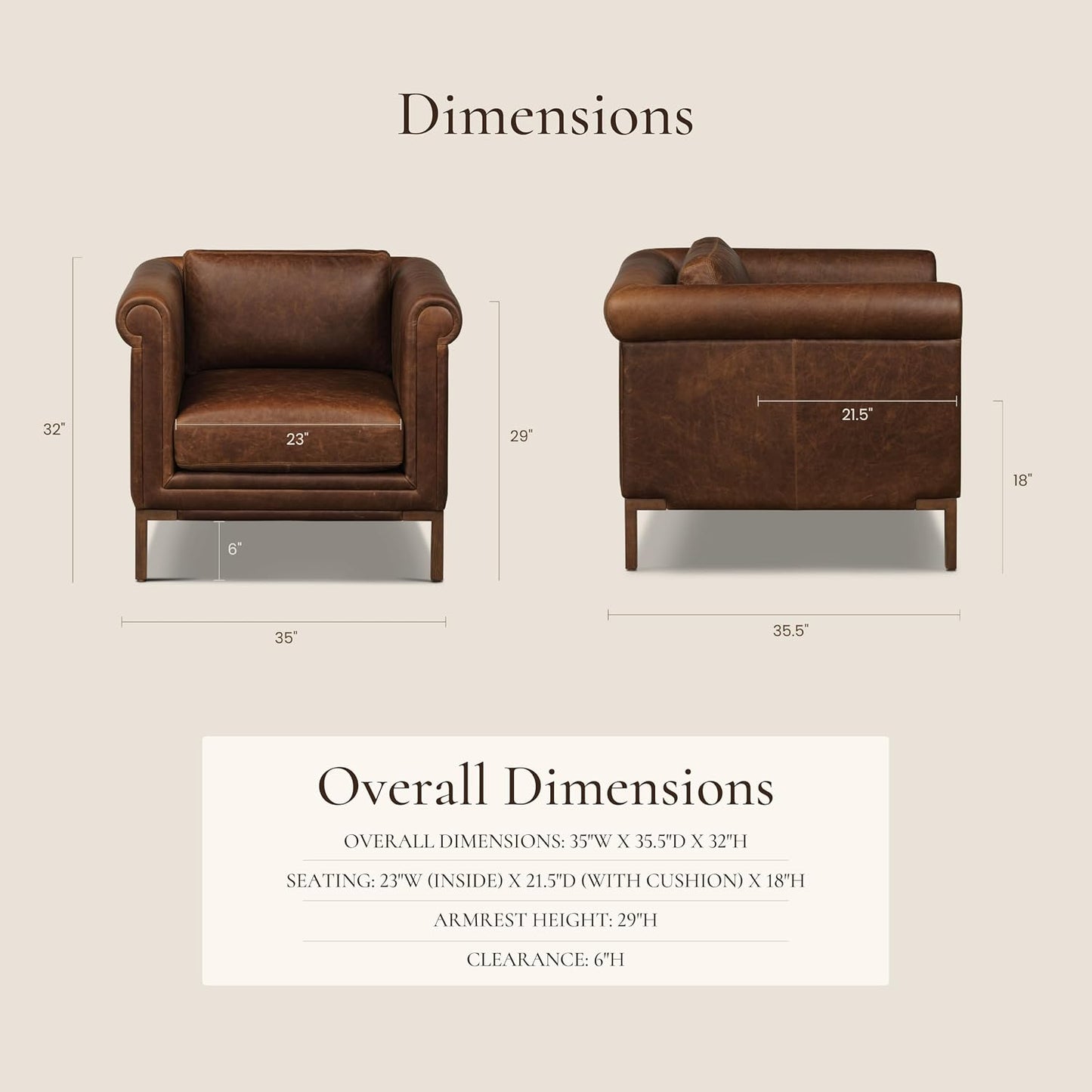 Poly & Bark Bruges Leather Lounge Chair – Chocolate Brown Full-Grain Leather Upholstery – Modern Upholstered Accent Chair for Living Room or Bedroom – Indoor Lounge Seating with Soul
