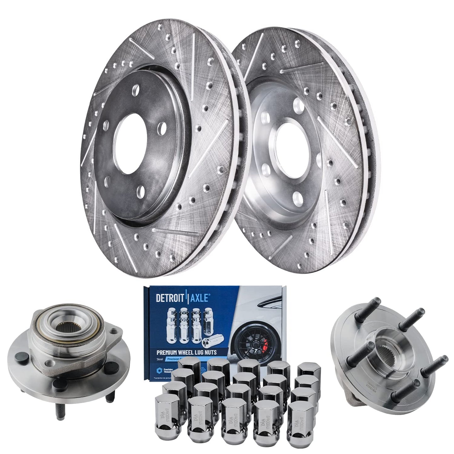 Detroit Axle - Brake Kit for 2011-2020 Jeep Grand Cherokee Dodge Durango Replacement Front & Rear Drilled & Slotted Disc Brake Rotors Ceramic Brakes Pads : 12.99" inch Rotor