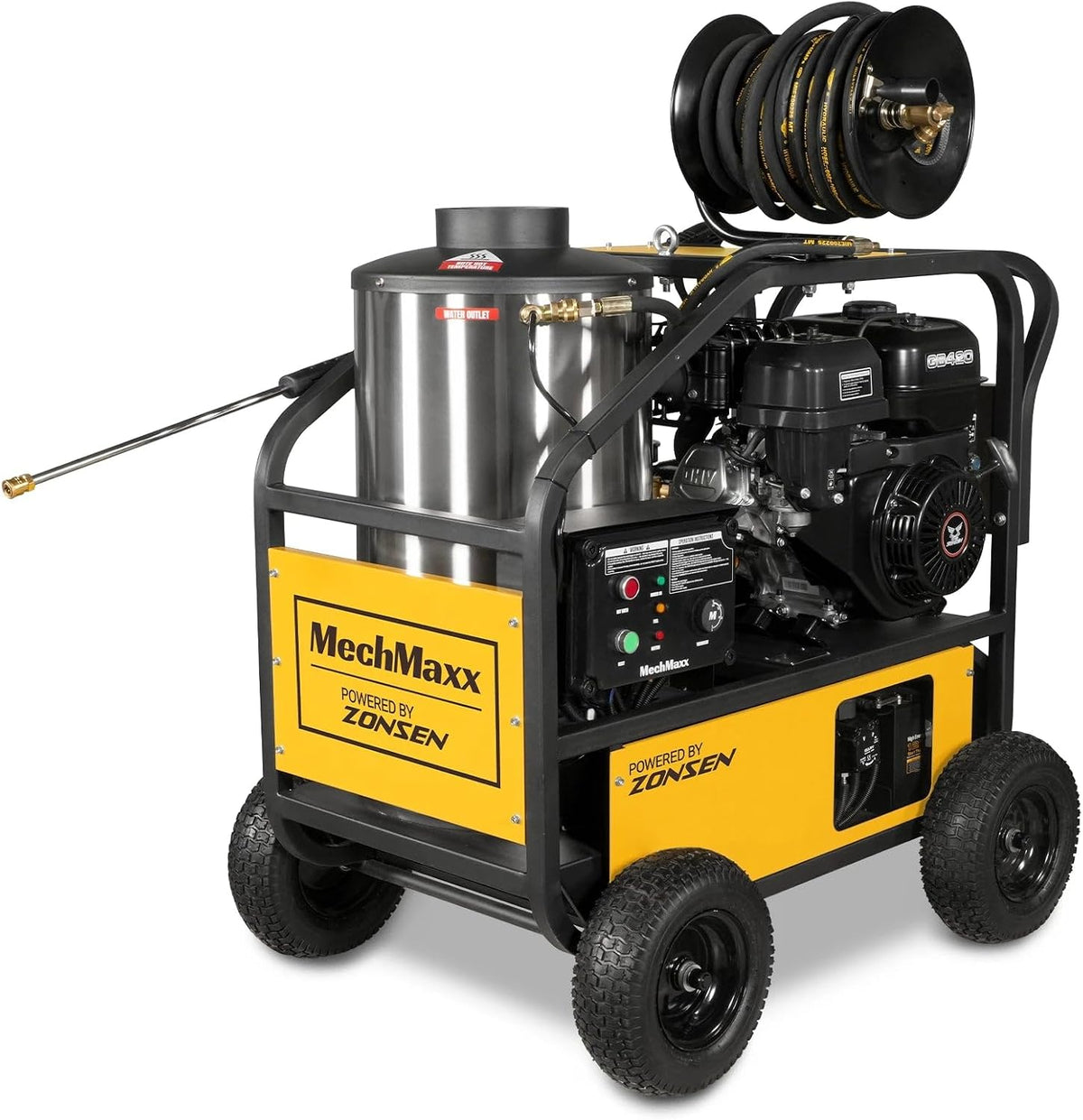 MechMaxx 4000 PSI 4 GPM 420cc 13.4HP E-Start Gas Engine Hot Water Pressure Washer with Hose Reel, Model HPW40D