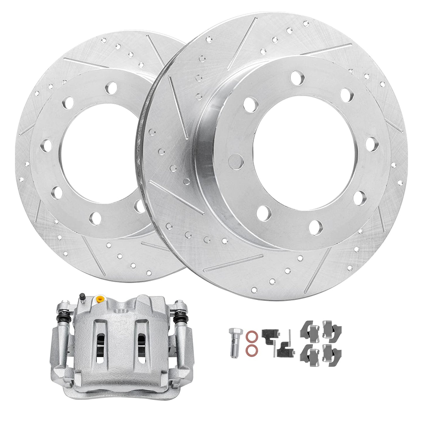 Detroit Axle - Front Brake Kit for Chevy GMC Silverado Sierra Suburban Express Savana 1500 Tahoe Yukon XL Escalade ESV EXT XTS Drilled & Slotted Brake Rotors Ceramic Brakes Pads : 12.99'' inch Rotor