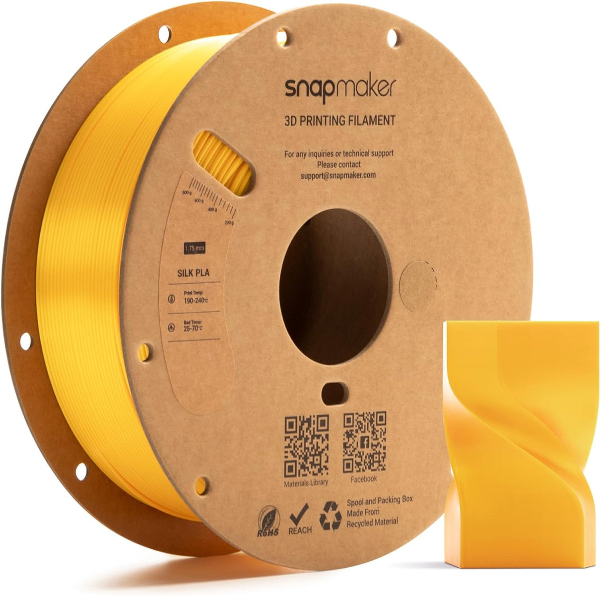Snapmaker Silk PLA Filament 1.75mm, PLA 3D Printer Filament 1kg (2.2lbs)