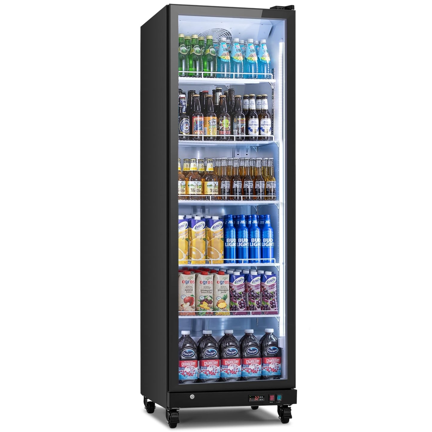 Yeego Commercial Refrigerators - 27.1 Cu.Ft 2 Glass Doors Commercial Beverage Refrigerator with LED Light & Adjustable Shelves, 32-50°F Commercial Cooler for Stores Bakery Bar Offices Restaurants