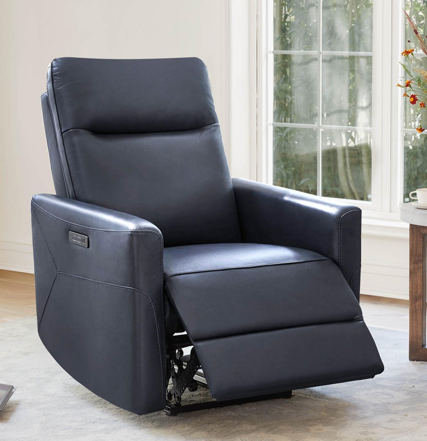 CHITA Genuine Leather Power Recliner Chair for Adults, Electric Wall Hugger Recliner for Small Spaces, Modern Living Room and RV Recliner Chair with Adjustable Power Headrest & Charging Ports, Brown