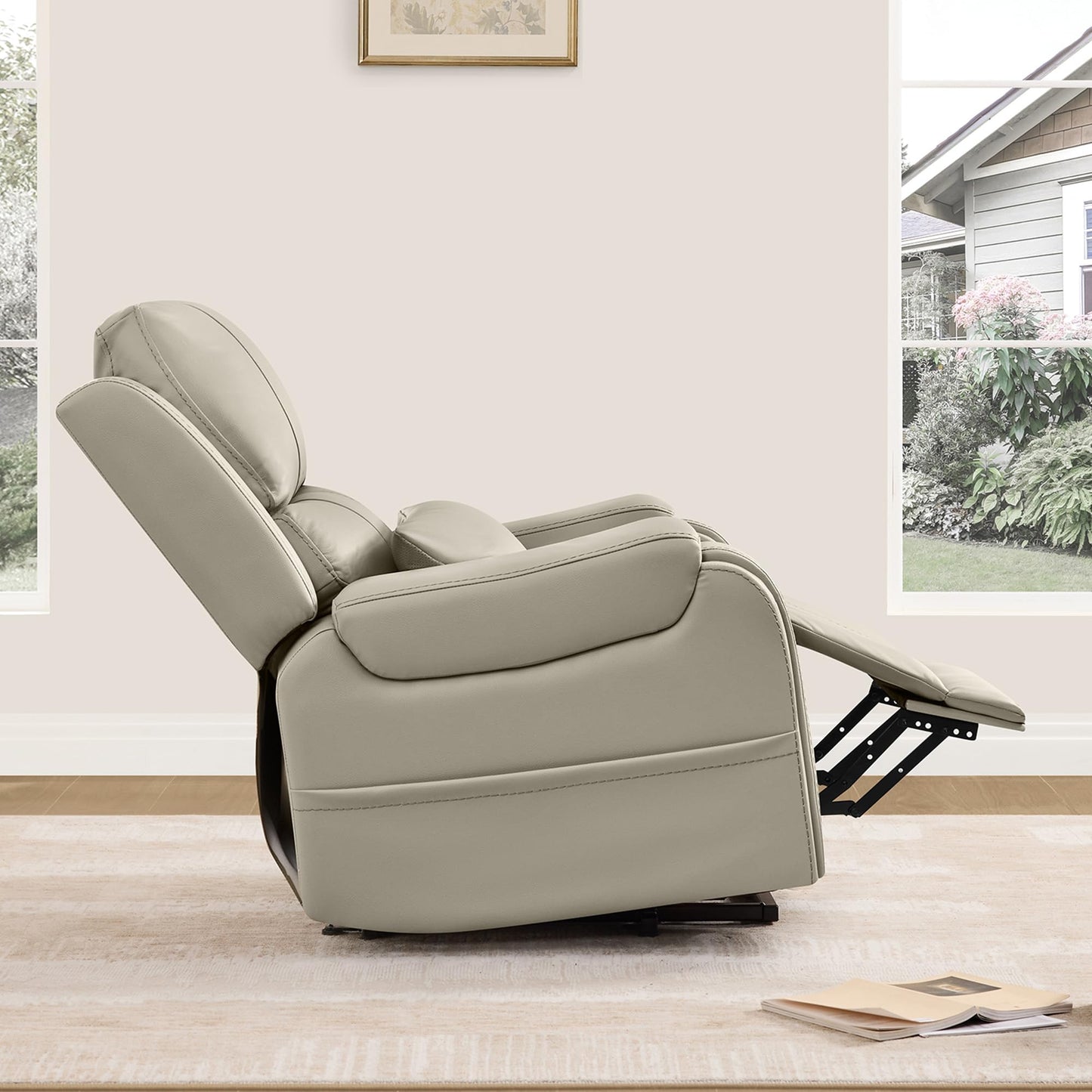 CHITA Power Lift Recliner Chair for Elderly with Heat and Massage, Genuine Leather Electric Lift Chairs with Cup Holder, Removable Lumbar Pillow, 2 Side Pockets, Leather in Navy