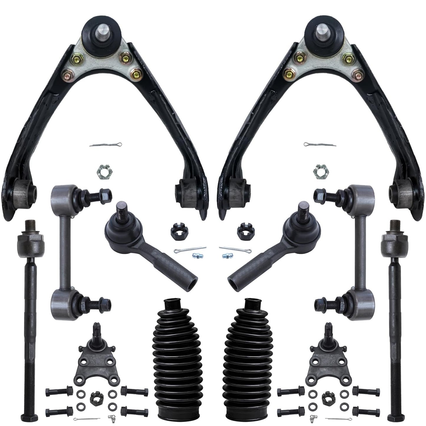 Detroit Axle - 12pc Front End Kit for 07-13 Chevy Silverado 1500 GMC Sierra | Suburban Yukon XL 1500 Tahoe Escalade ESV EXT, 2 Upper Control Arms 2 Sway Bars 4 Tie Rods 2 Lower Ball Joints 2 Boots