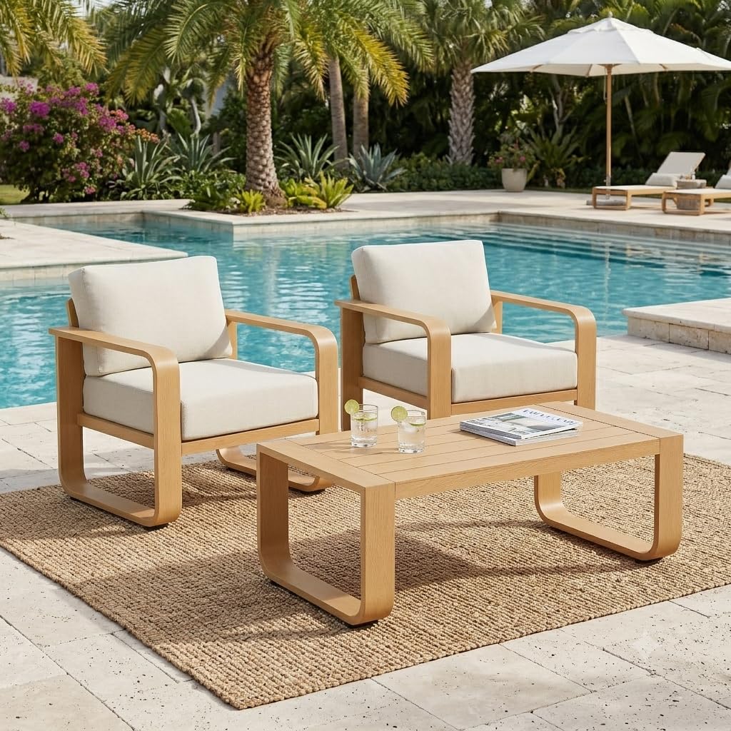 CHITA Outdoor Furniture Set 4 Piece, 5-Seats Patio Conversation Set with 6.3in Thick Cushions & 100% Aluminum Frame & Coffee Table, Modern Outdoor Patio Furniture Sofa Set for Poolside, Deck, Balcony