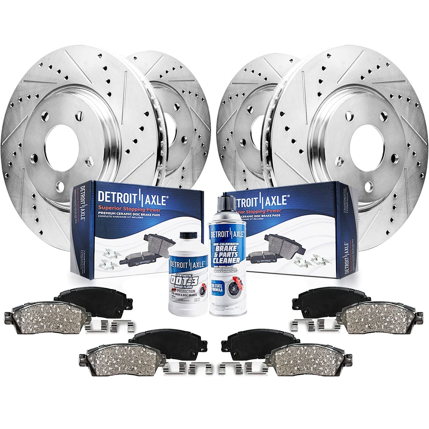 Detroit Axle - Brake Kit for Chevy GMC Silverado Sierra 1500 Tahoe Yukon XL Suburban Escalade ESV Drilled Disc Rotors Ceramic Brakes Pads Replacement : 12.99" Front & 13.58" Rear Rotor