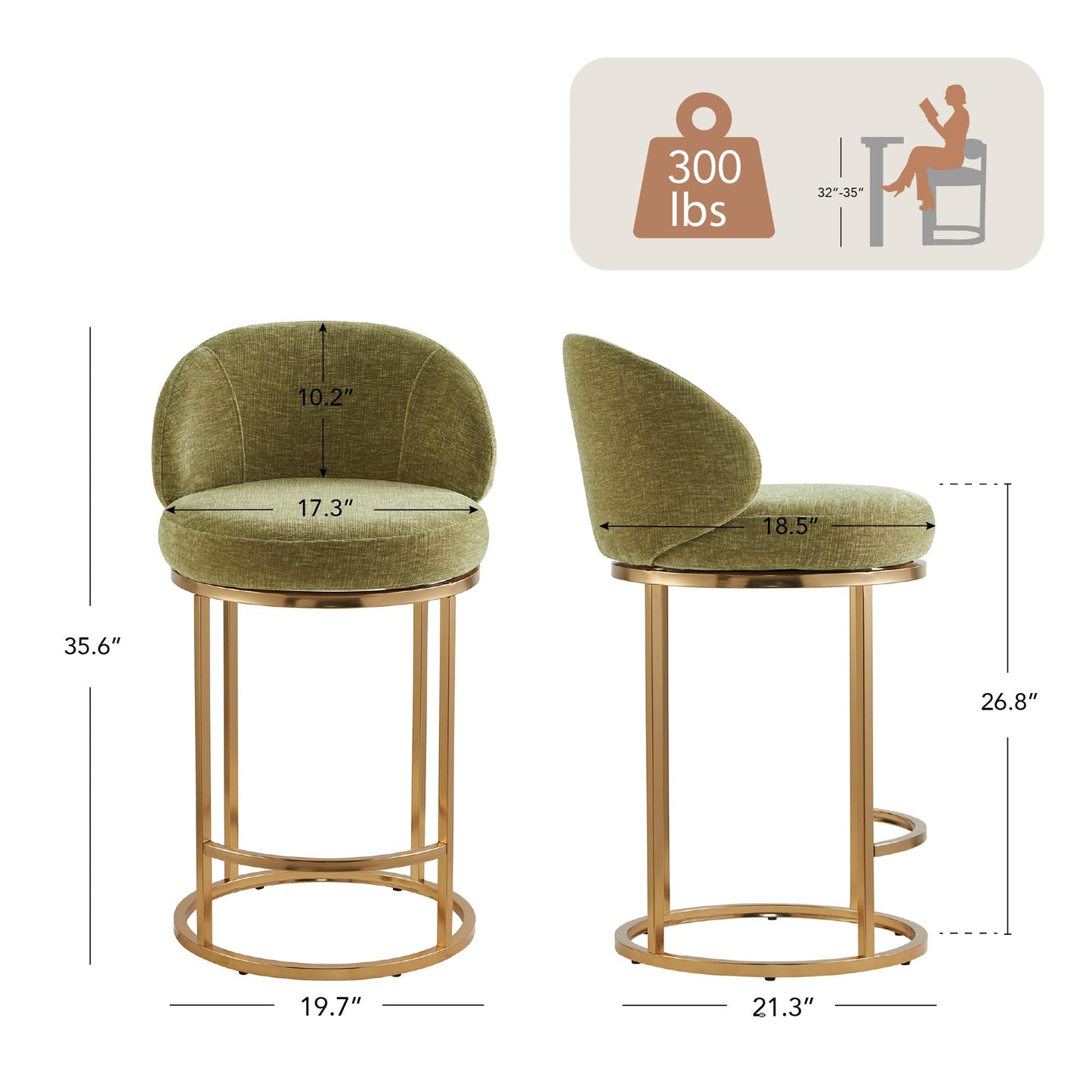 CHITA Swivel Counter Height Bar Stools Set of 3, Upholstered Bar Chairs with Backrest, Sturdy Metal Base, 26.8" Seat Height for Kitchen Island & Home Bar, Sand