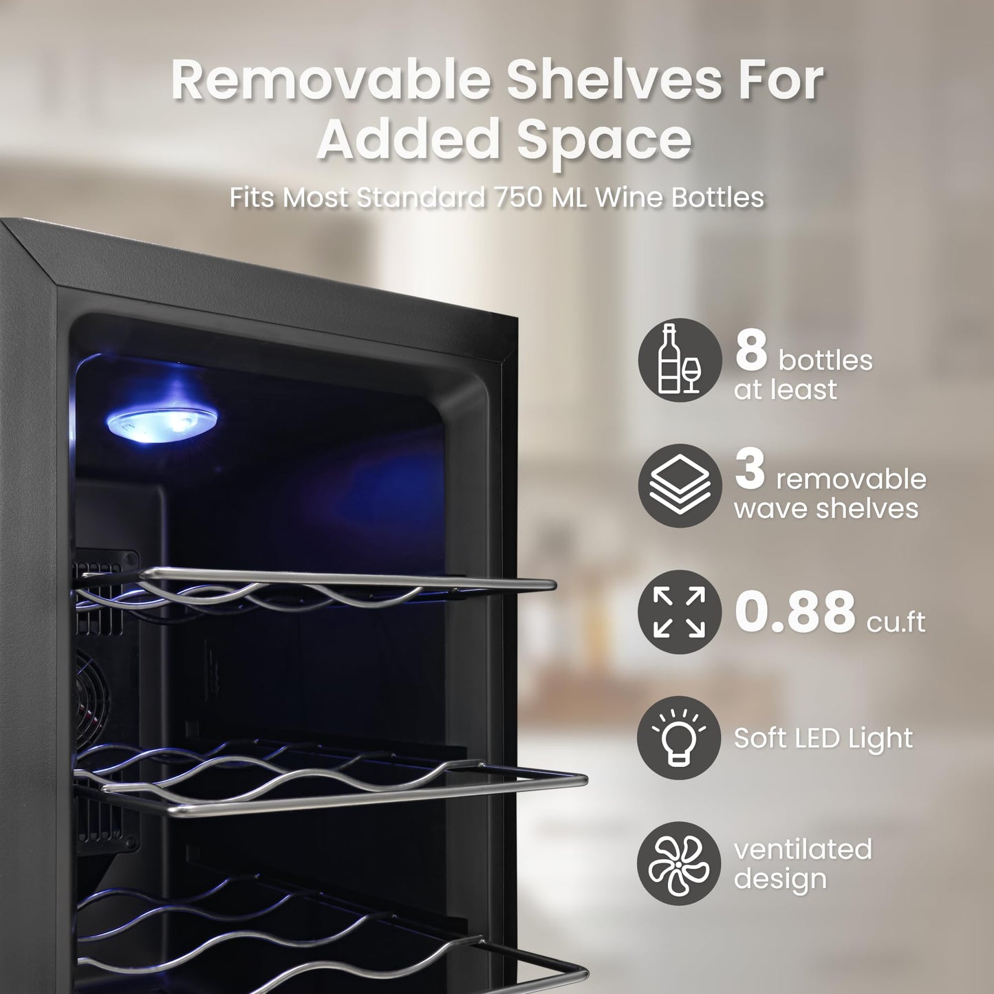 Yeego 34 Bottle Wine Fridge, Freestanding Compressor Wine Cooler Refrigerator, Wine Cellar with 38-65℉ Digital Temperature Control & Double-layer Glass Door for Red and White, Champagne, Black