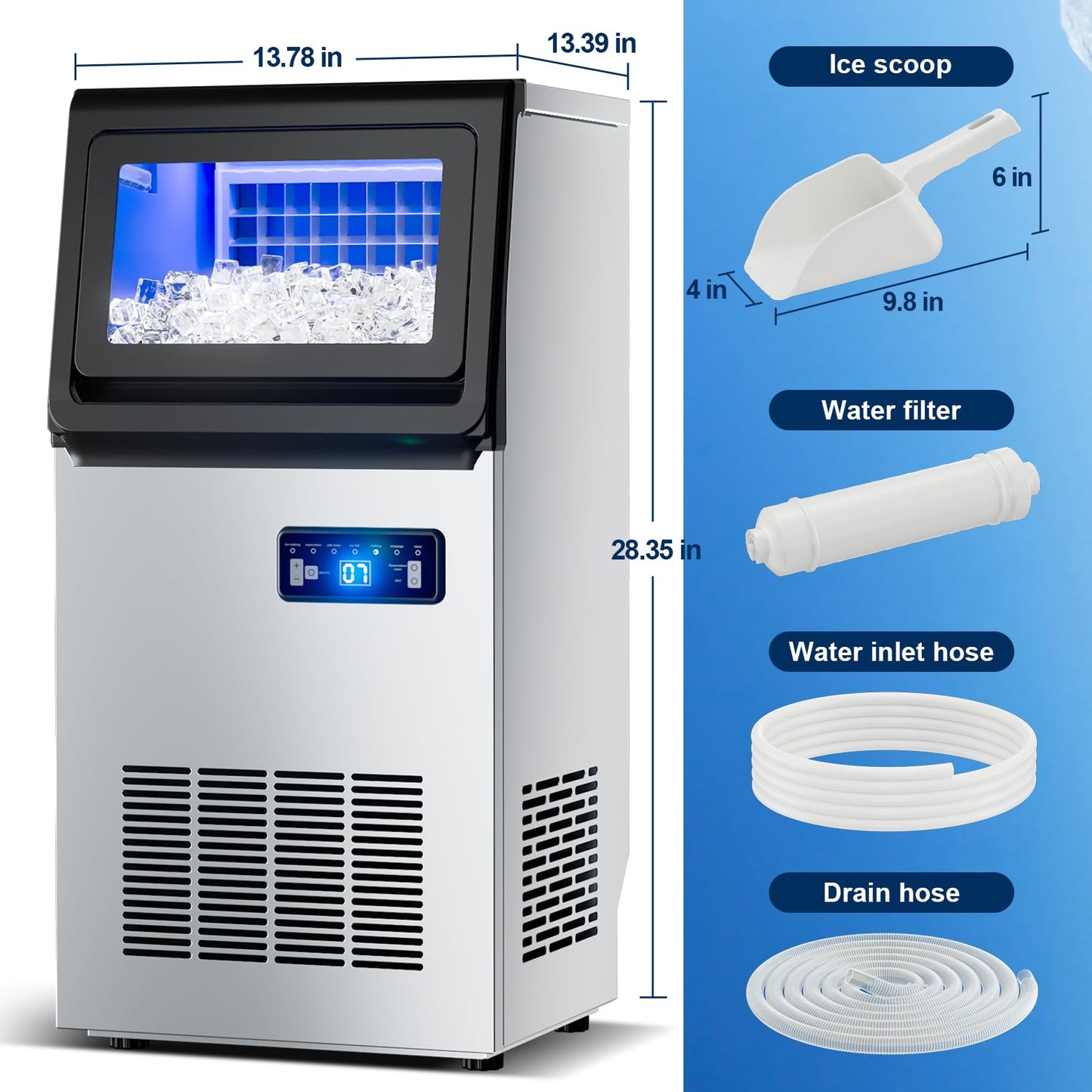 Ice Maker Commercial Ice Machine, 120lbs Per Day, Auto-Cleaning, Countertop Ice Maker with Basket and Scoop, for Home Party/RV Camping