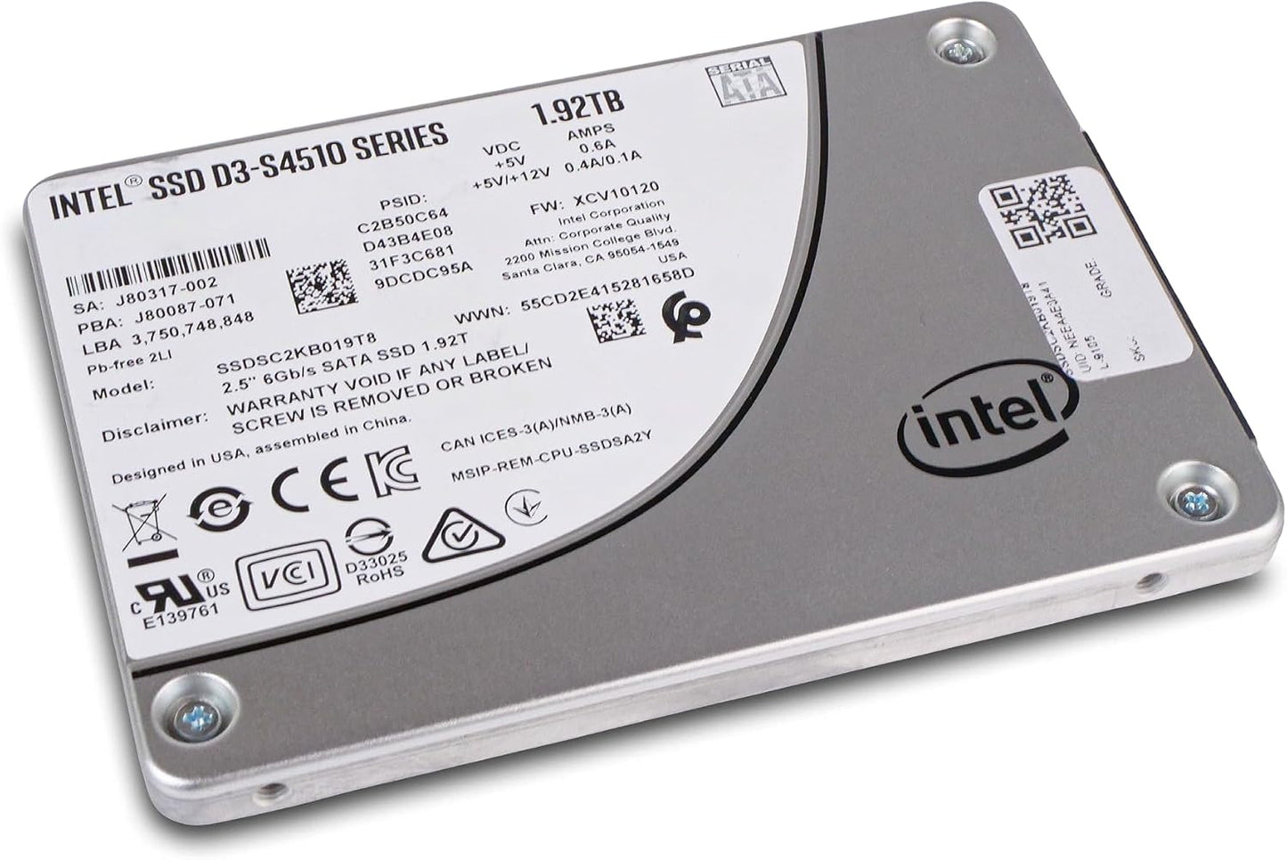 Intel D3-S4510 SSDSC2KB019T8 1.92TB SATA 6Gb/s 3D TLC 1 DWPD 2.5in Read Intensive Enterprise Solid State Drive (Renewed)