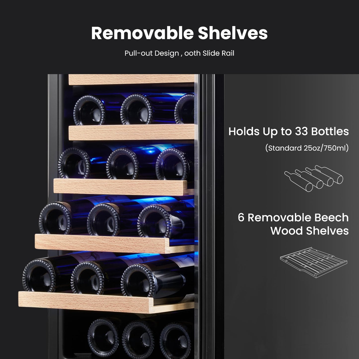 Yeego Wine Fridge Cooler - 15 Inch Dual Zone Wine Fridge Hold 28 Bottles, 40-65°F Wine Refrigerator Glass Door, Built in, Freestanding Under Counter Fridge for Beer Soda Drink Home Bar Office