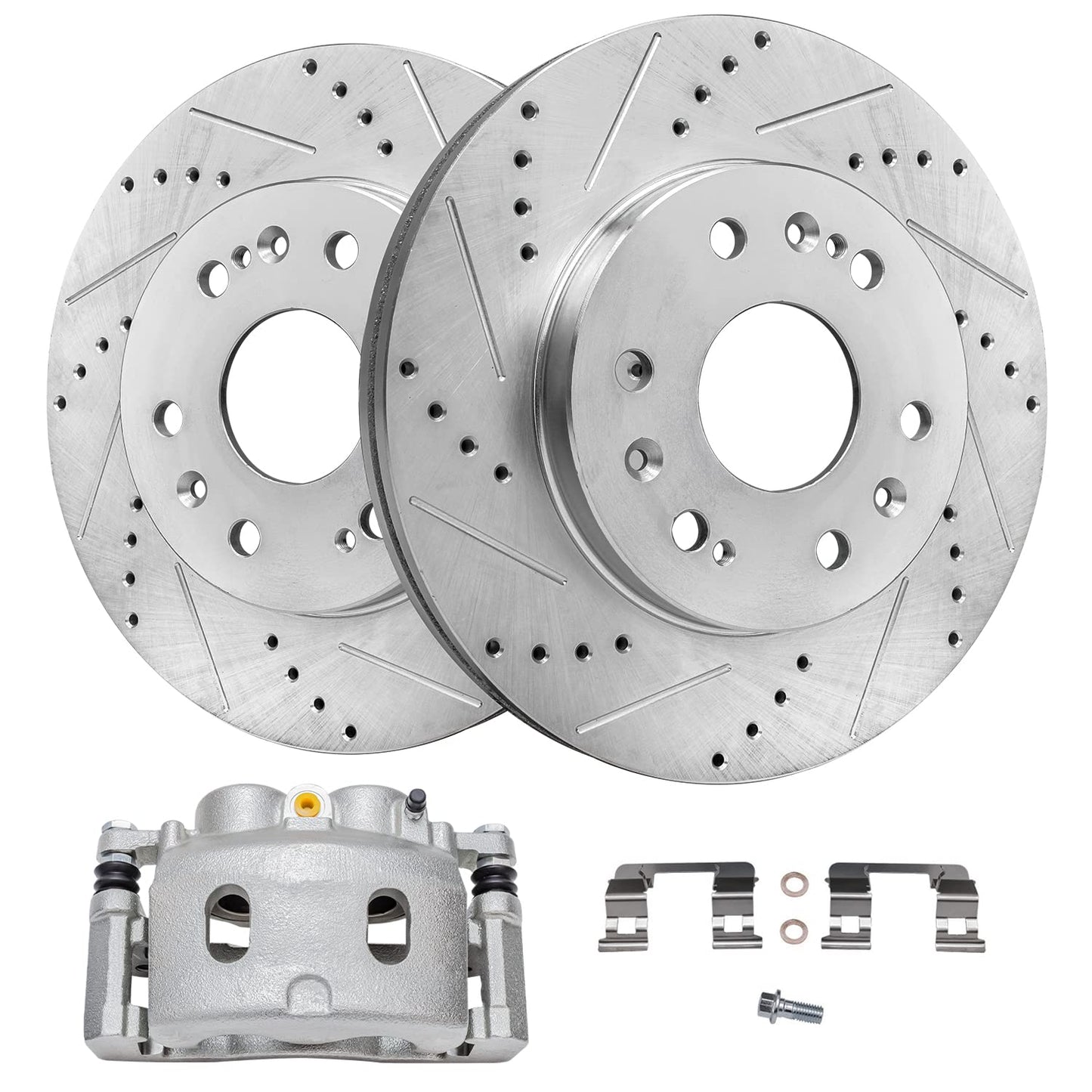 Detroit Axle - Front Brake Kit for Chevy GMC Silverado Sierra Suburban Express Savana 1500 Tahoe Yukon XL Escalade ESV EXT XTS Drilled & Slotted Brake Rotors Ceramic Brakes Pads : 12.99'' inch Rotor