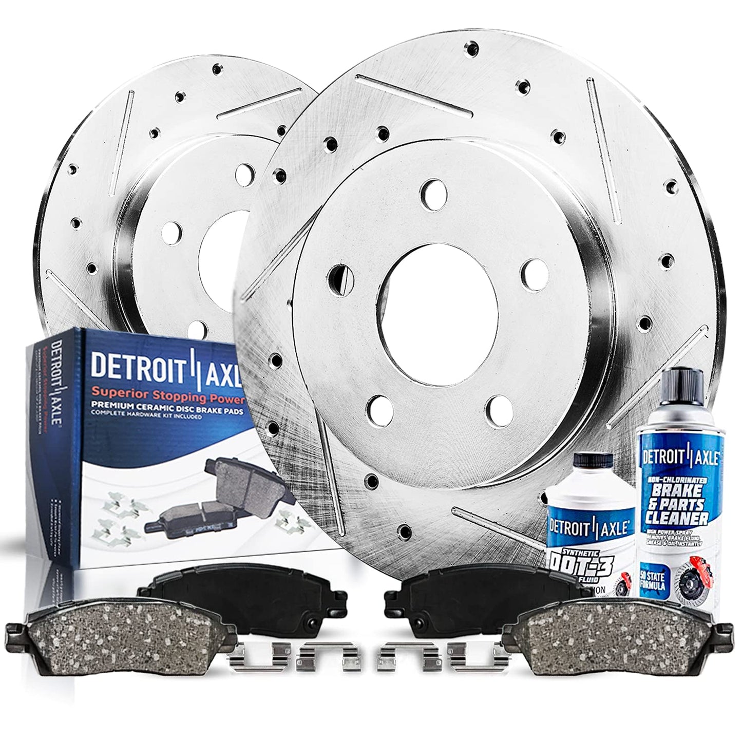 Detroit Axle - Front Brake Kit for Chevy GMC Silverado Suburban Sierra Savana Express 1500 Tahoe Yukon XL Cadillac Escalade ESV EXT Drilled Slotted Disc Brake Rotors Ceramic Brakes Pads Replacement