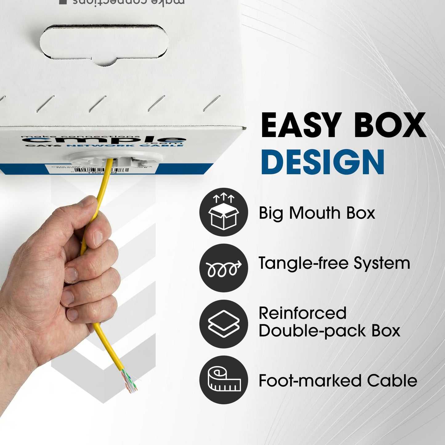 Cmple - Cat6 Cable 1000ft Bulk Lan Ethernet Cat 6 Wire Network UTP 23AWG CMR Riser 10Gbps 550 MHz Pull Box 1000 Feet, Black