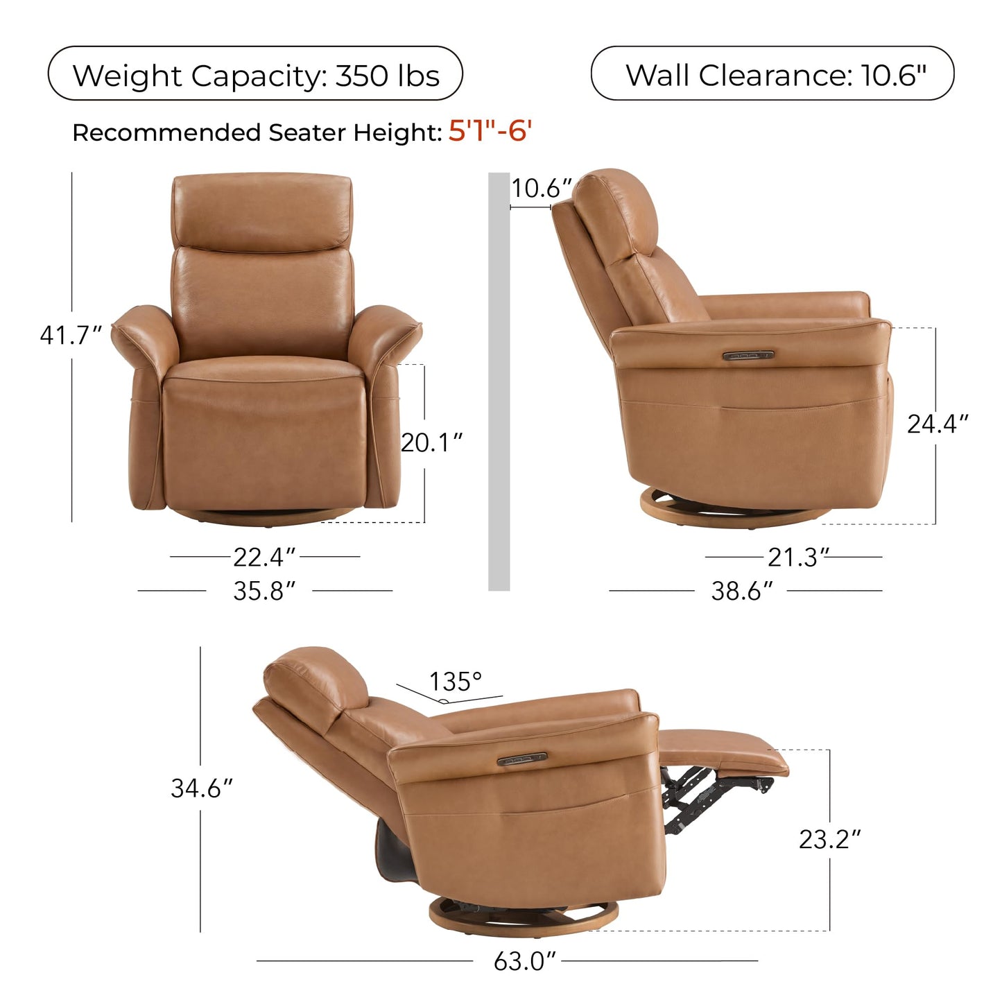 CHITA Power Recliner Chair, Electric Triple-Motor Swivel Glider Nursery Rocking Chair with Adjustable Power Headrest and Lumbar Support, GREENGARD Gold Certified, Solid Wood Base, Linen