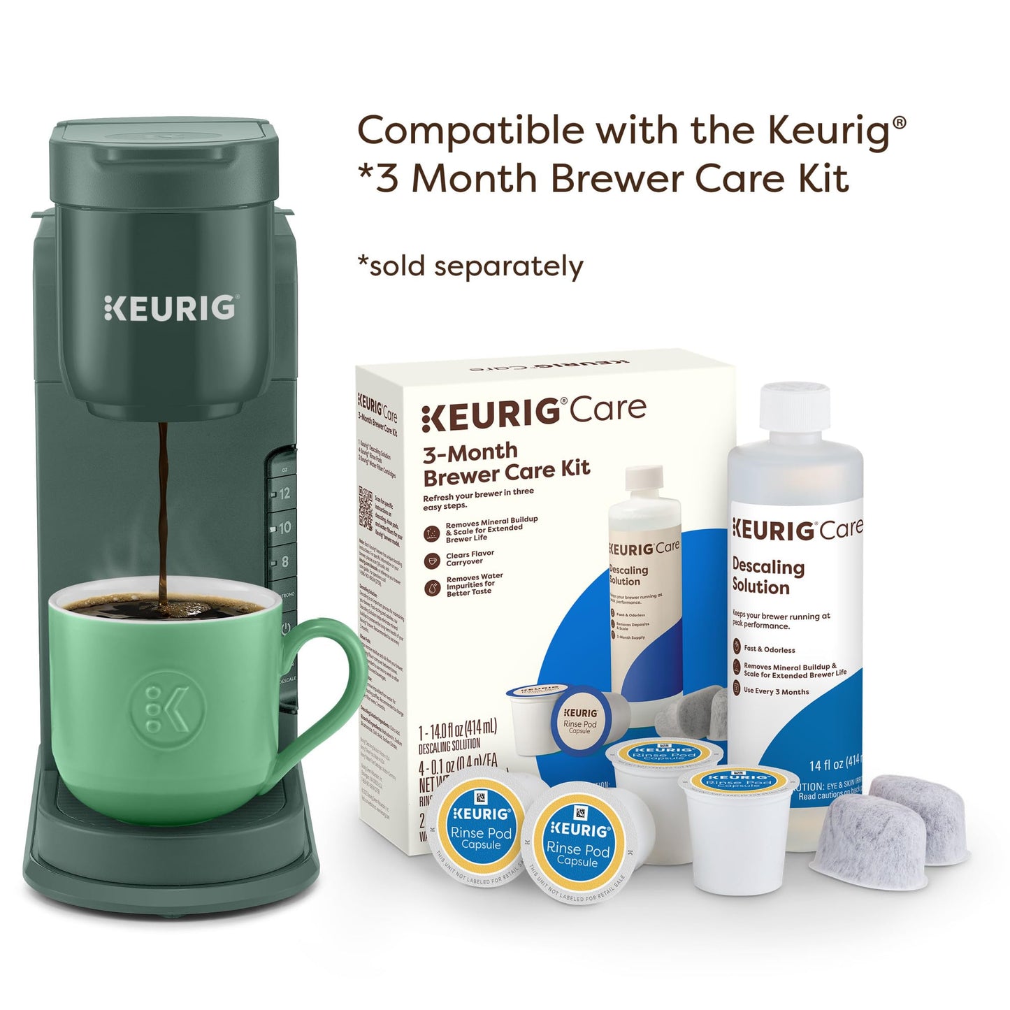 Keurig K-Express Single Serve K-Cup Pod Coffee Maker, 3 Brew Sizes, Strong Button Feature, 42oz Removable Reservoir, Mint