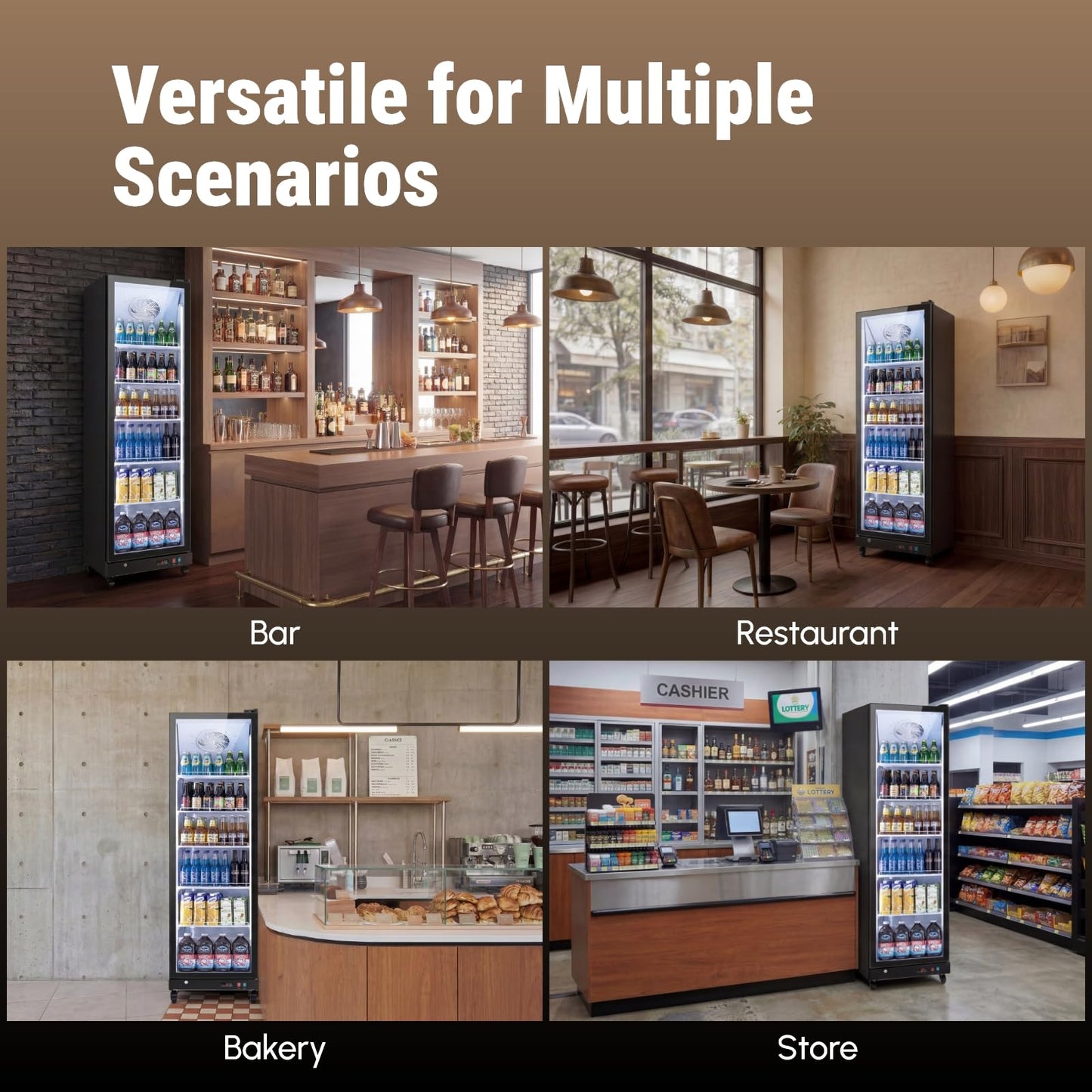 Yeego Commercial Refrigerators - 27.1 Cu.Ft 2 Glass Doors Commercial Beverage Refrigerator with LED Light & Adjustable Shelves, 32-50°F Commercial Cooler for Stores Bakery Bar Offices Restaurants